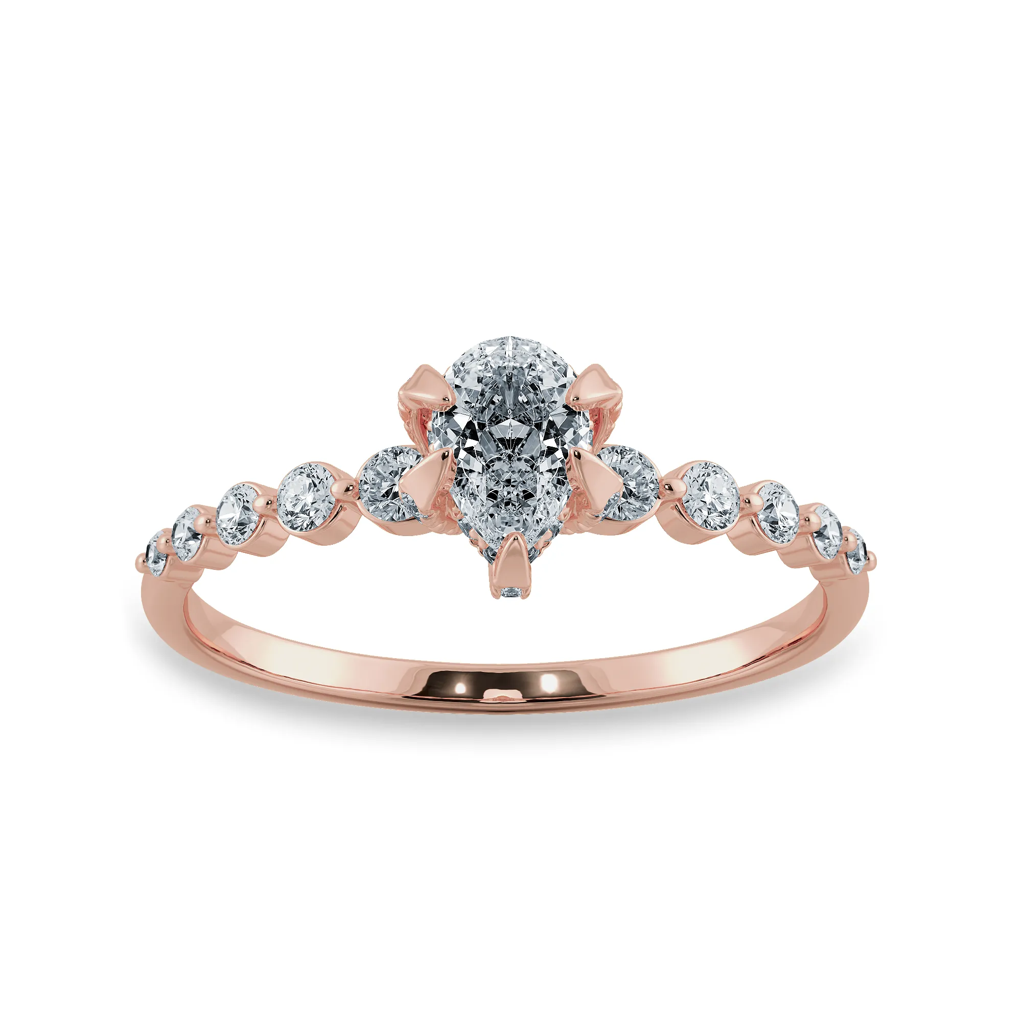 0.50cts. Pear Cut Solitaire Halo Diamond Accents 18K Rose Gold Ring JL AU 2009R-A