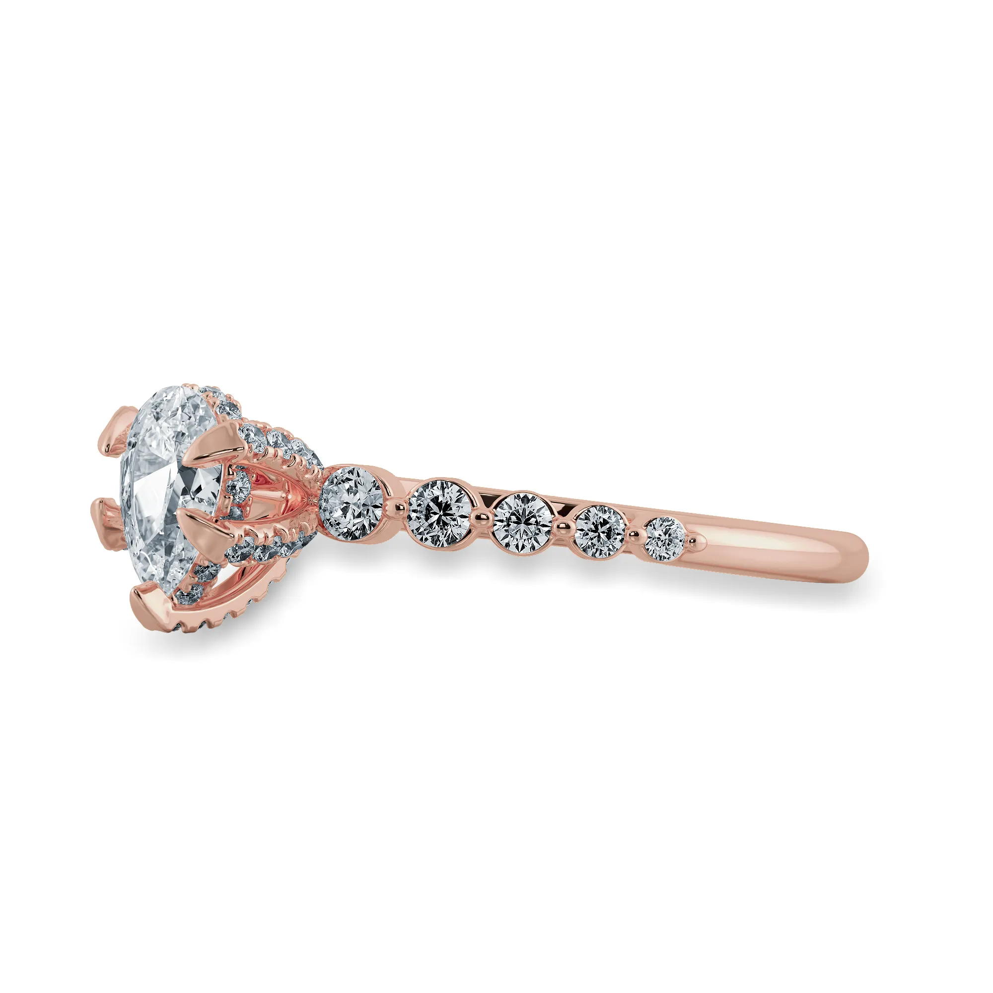 0.50cts. Pear Cut Solitaire Halo Diamond Accents 18K Rose Gold Ring JL AU 2009R-A