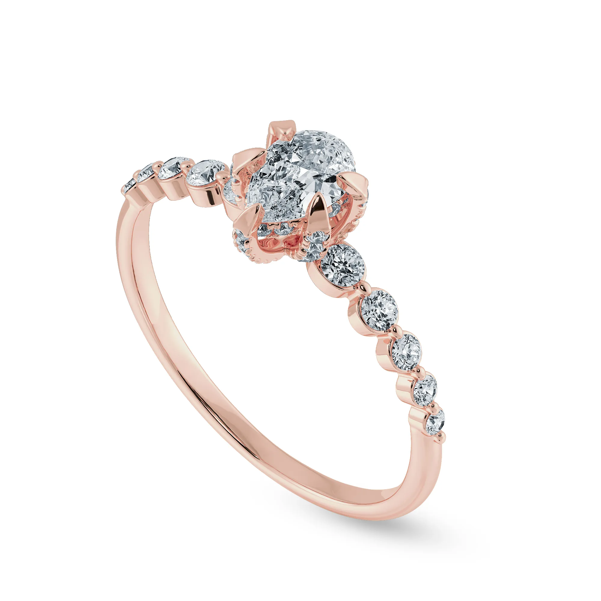 0.50cts. Pear Cut Solitaire Halo Diamond Accents 18K Rose Gold Ring JL AU 2009R-A