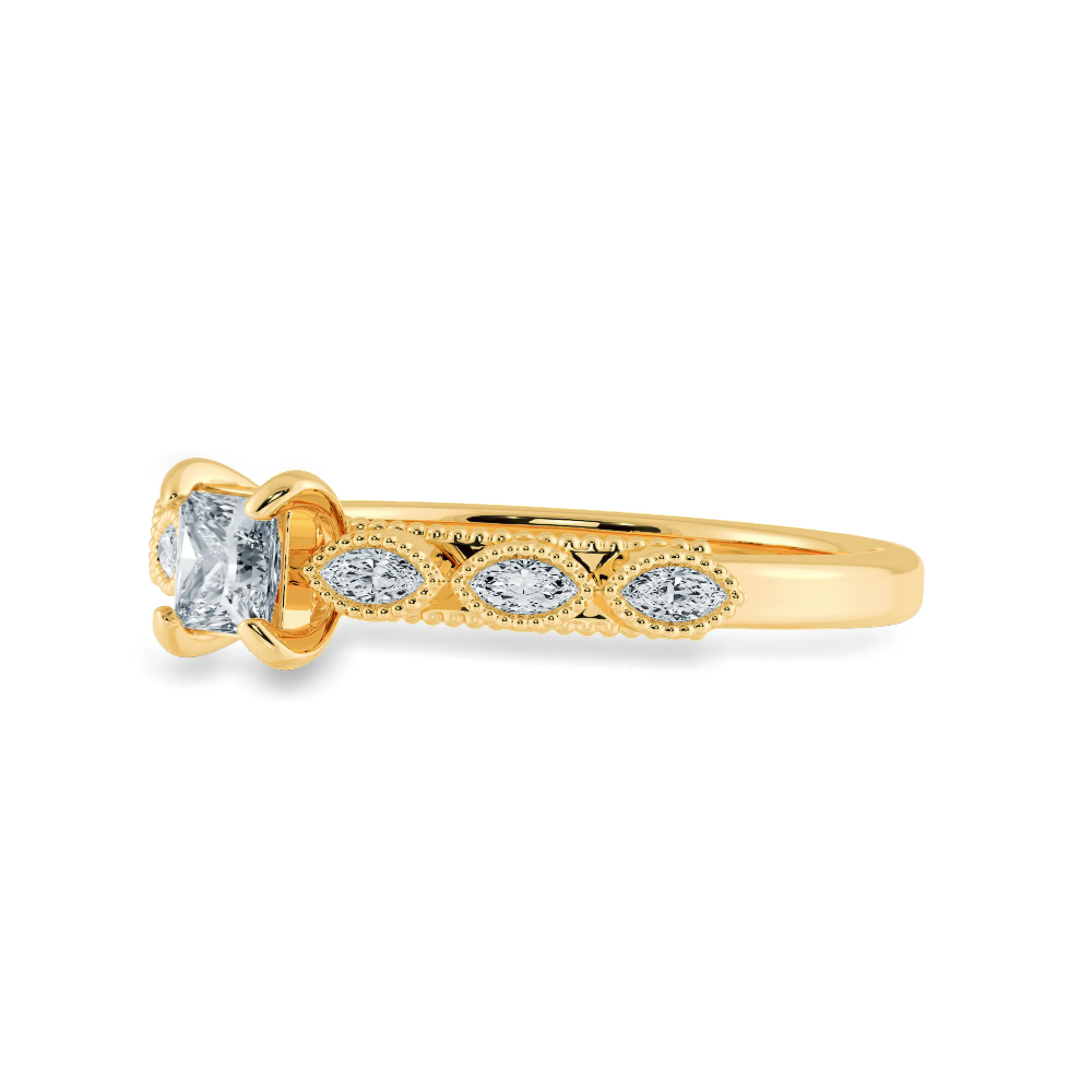 0.50cts. Princess Cut Solitaire with Marquise Cut Diamond Accents 18K Yellow Gold Ring JL AU 2012Y-A