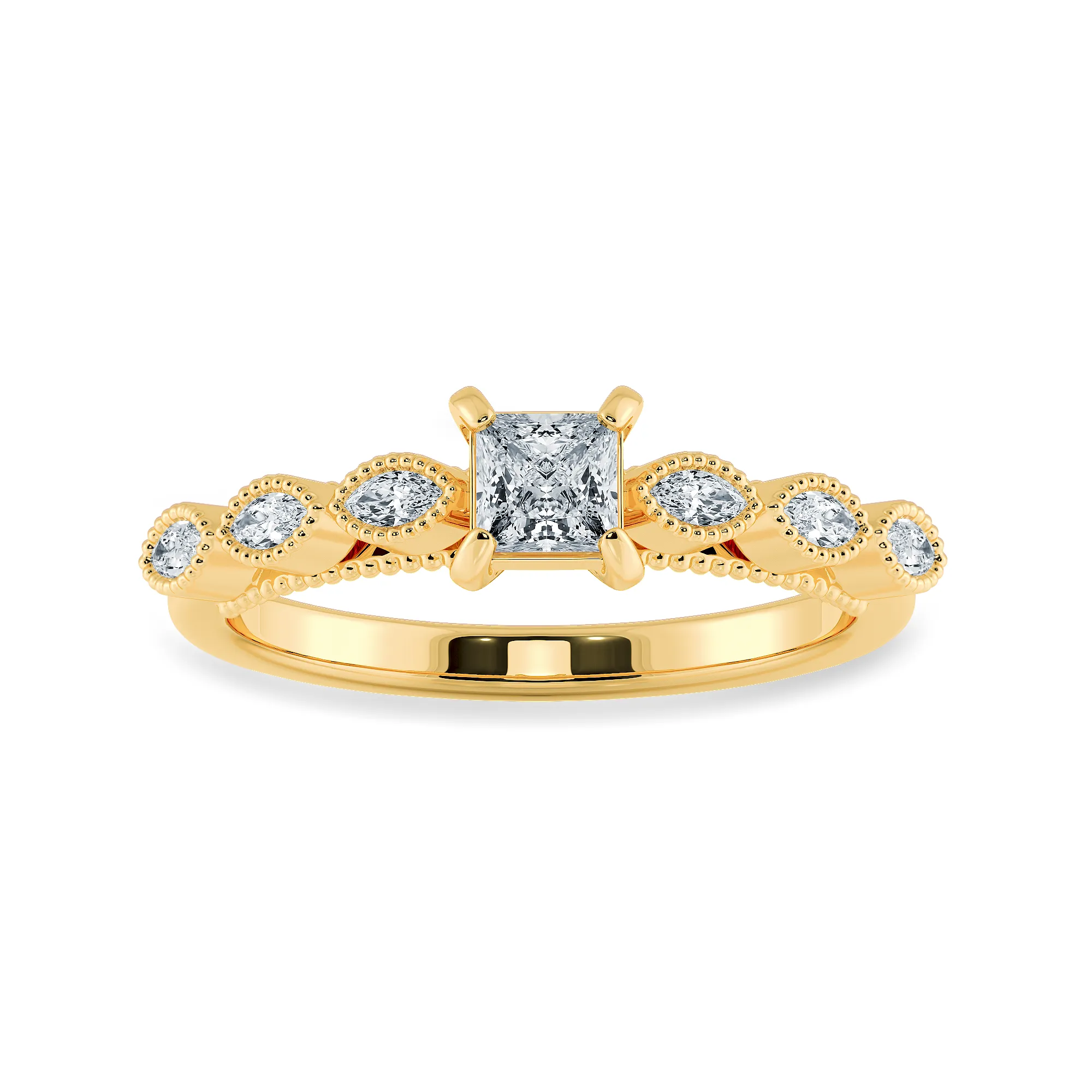 0.50cts. Princess Cut Solitaire with Marquise Cut Diamond Accents 18K Yellow Gold Ring JL AU 2012Y-A
