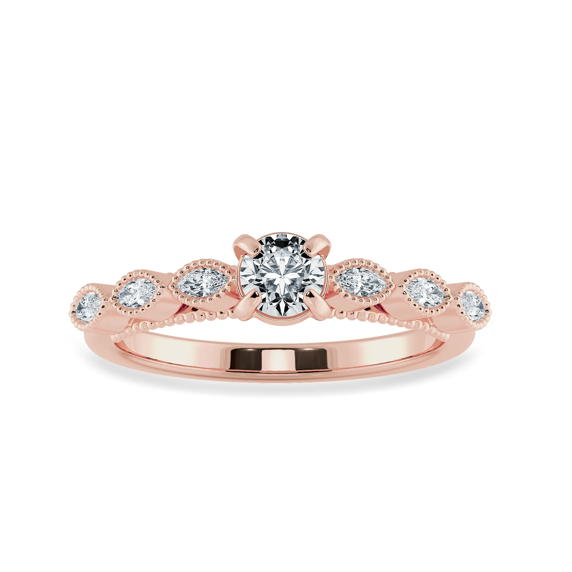 0.50cts. Solitaire 18K Rose Gold Ring with Marquise Cut Diamond Accents JL AU 2011R-A