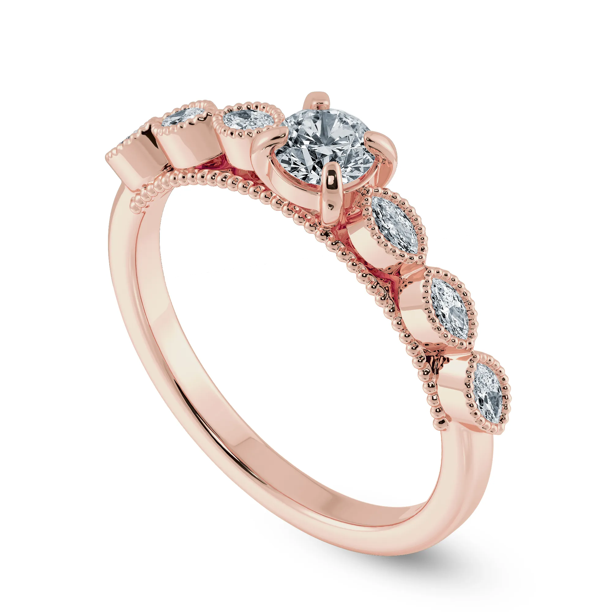 0.50cts. Solitaire 18K Rose Gold Ring with Marquise Cut Diamond Accents JL AU 2011R-A