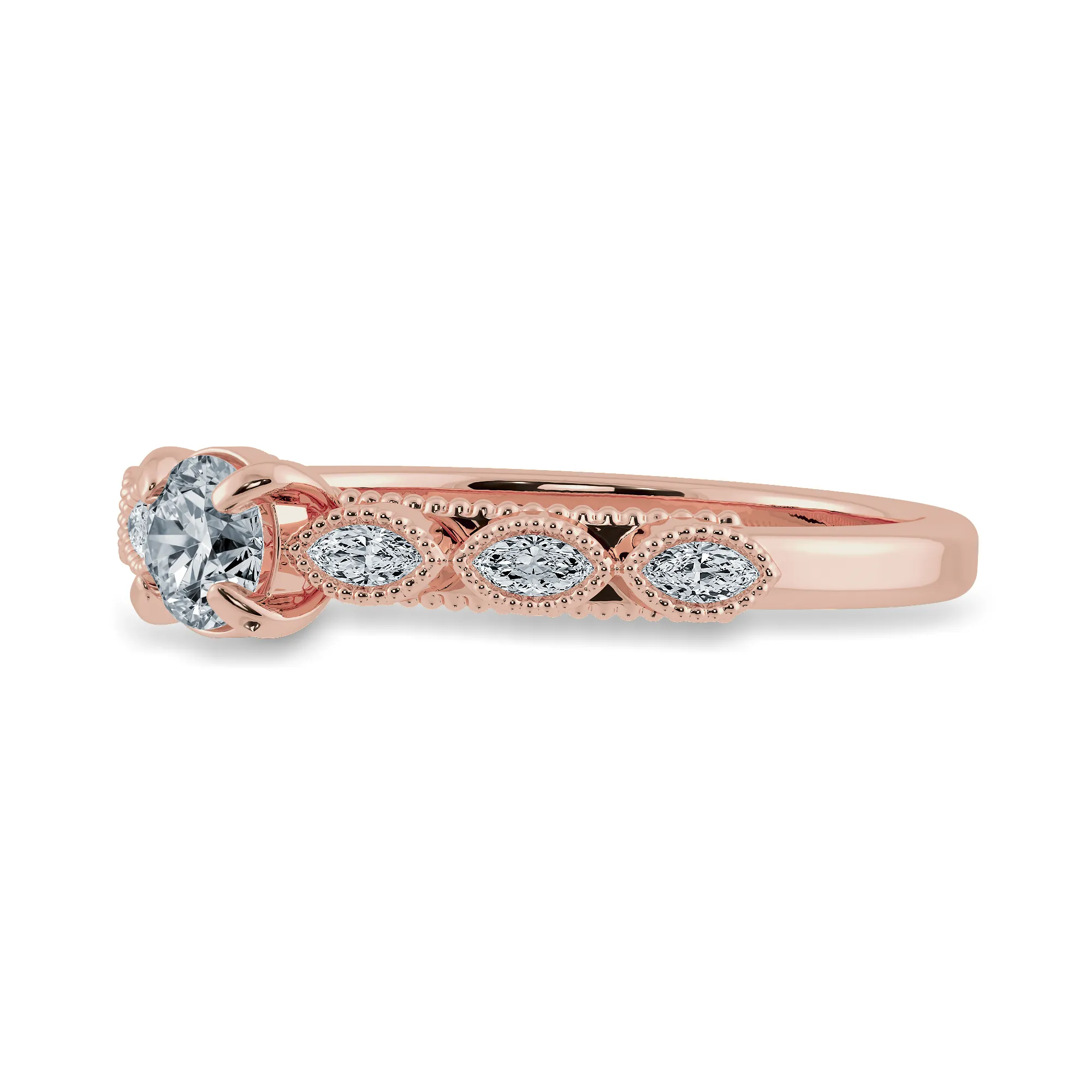 0.50cts. Solitaire 18K Rose Gold Ring with Marquise Cut Diamond Accents JL AU 2011R-A