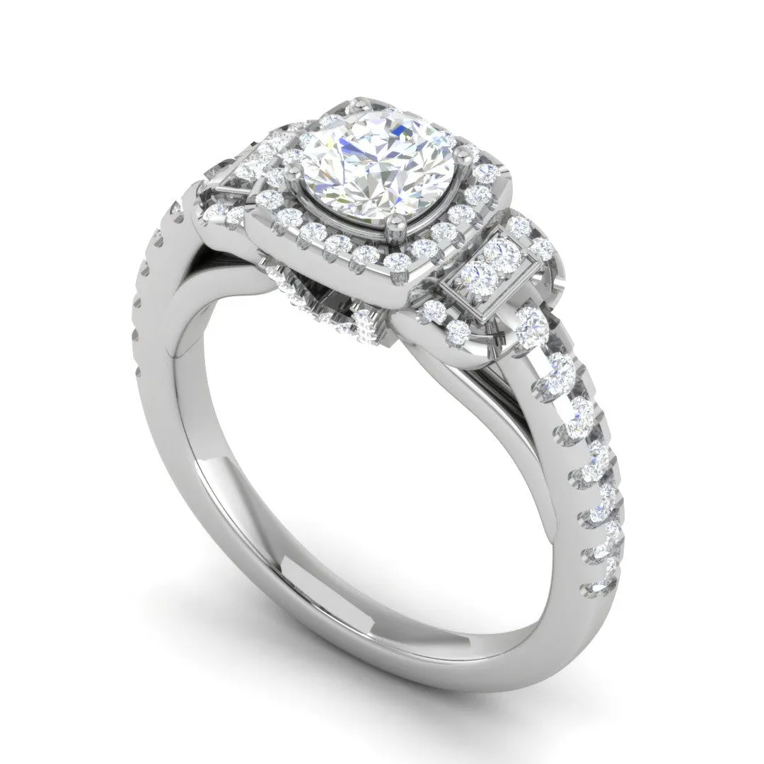 0.50cts Solitaire Halo Diamond Shank Platinum Ring JL PT 202