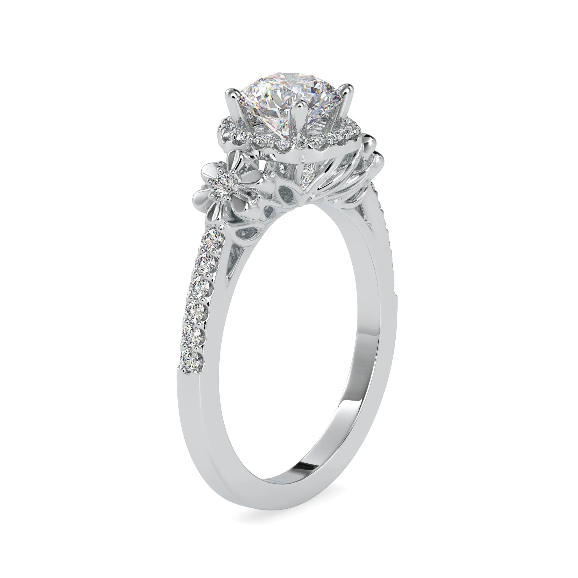 0.50cts. Solitaire Platinum Halo Diamond Shank Engagement Ring JL PT 0047-A