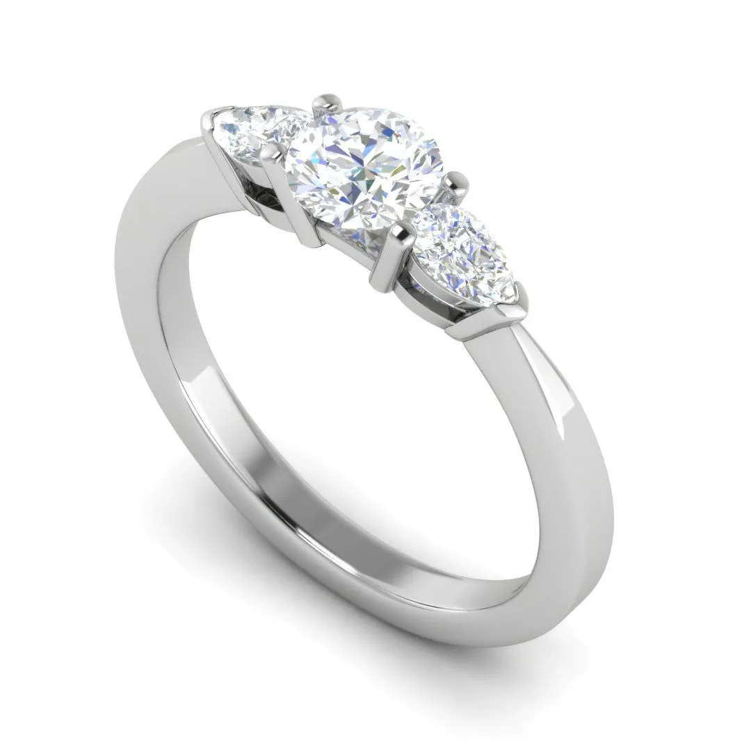 0.70 cts Solitaire with Pear Cut Diamond Accents Platinum Ring JL PT R3 RD 100