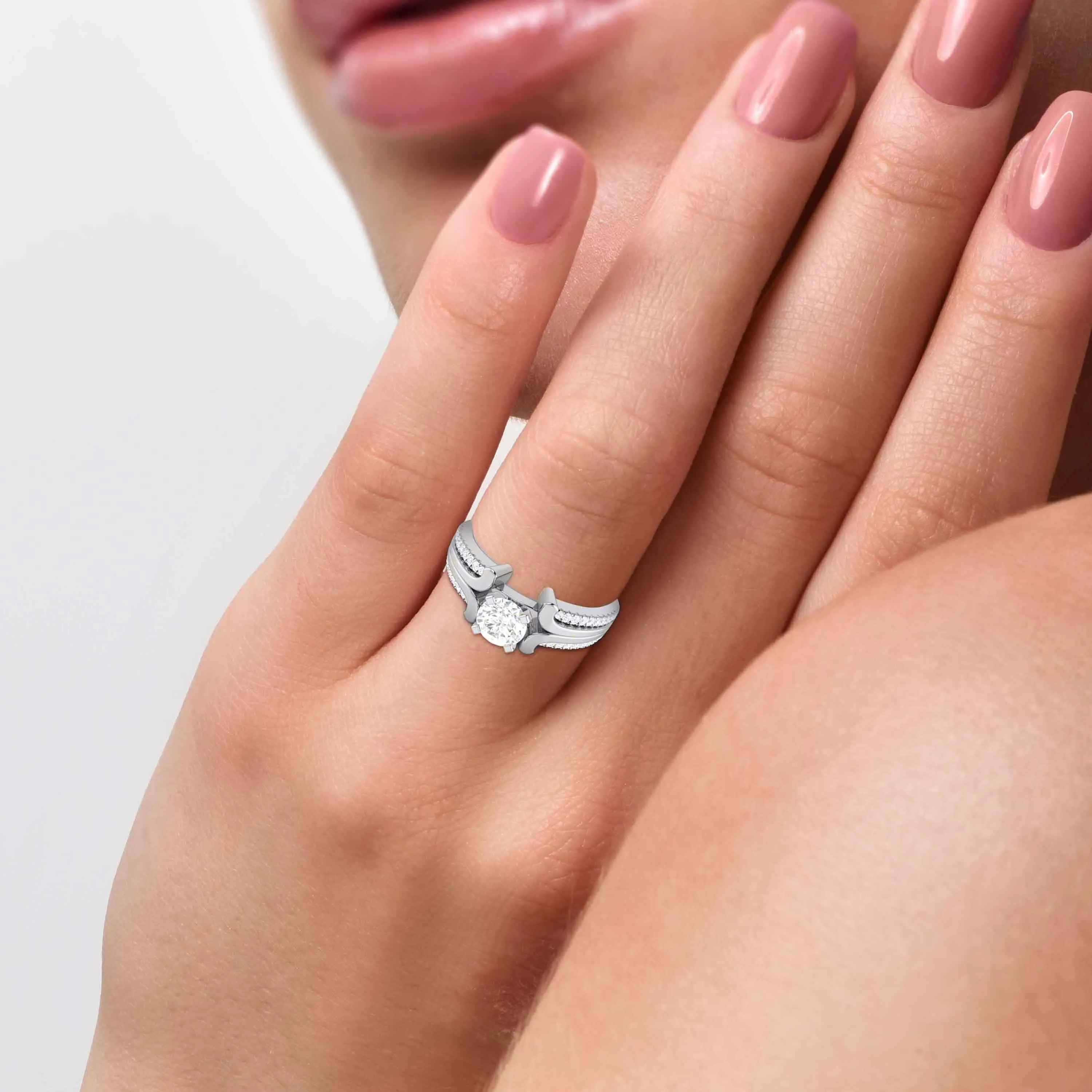 0.70-Pointer Lab Grown Solitaire Engagement Ring for Women with 2-Row Diamonds Shank JL PT LG G-116-B