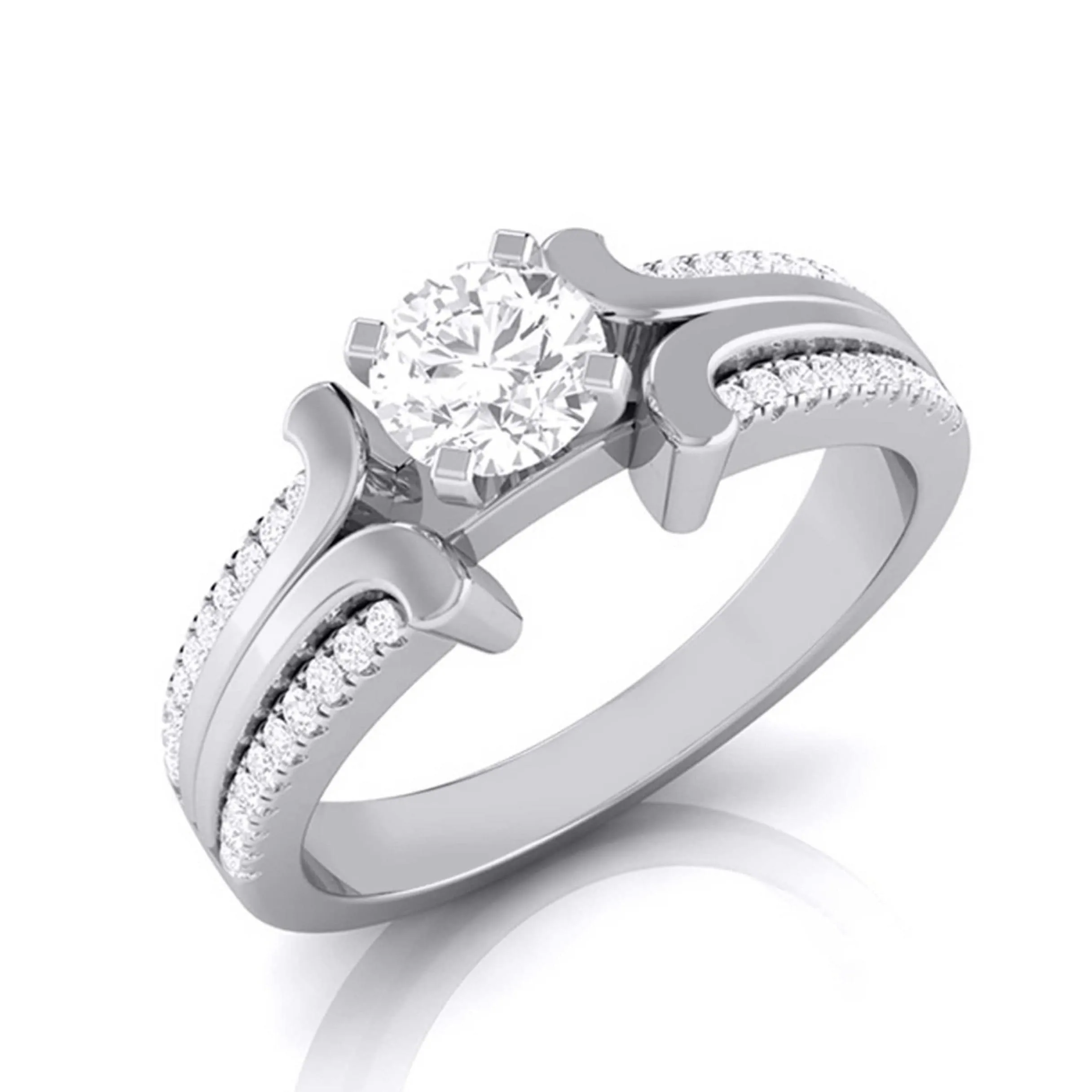 0.70-Pointer Lab Grown Solitaire Engagement Ring for Women with 2-Row Diamonds Shank JL PT LG G-116-B
