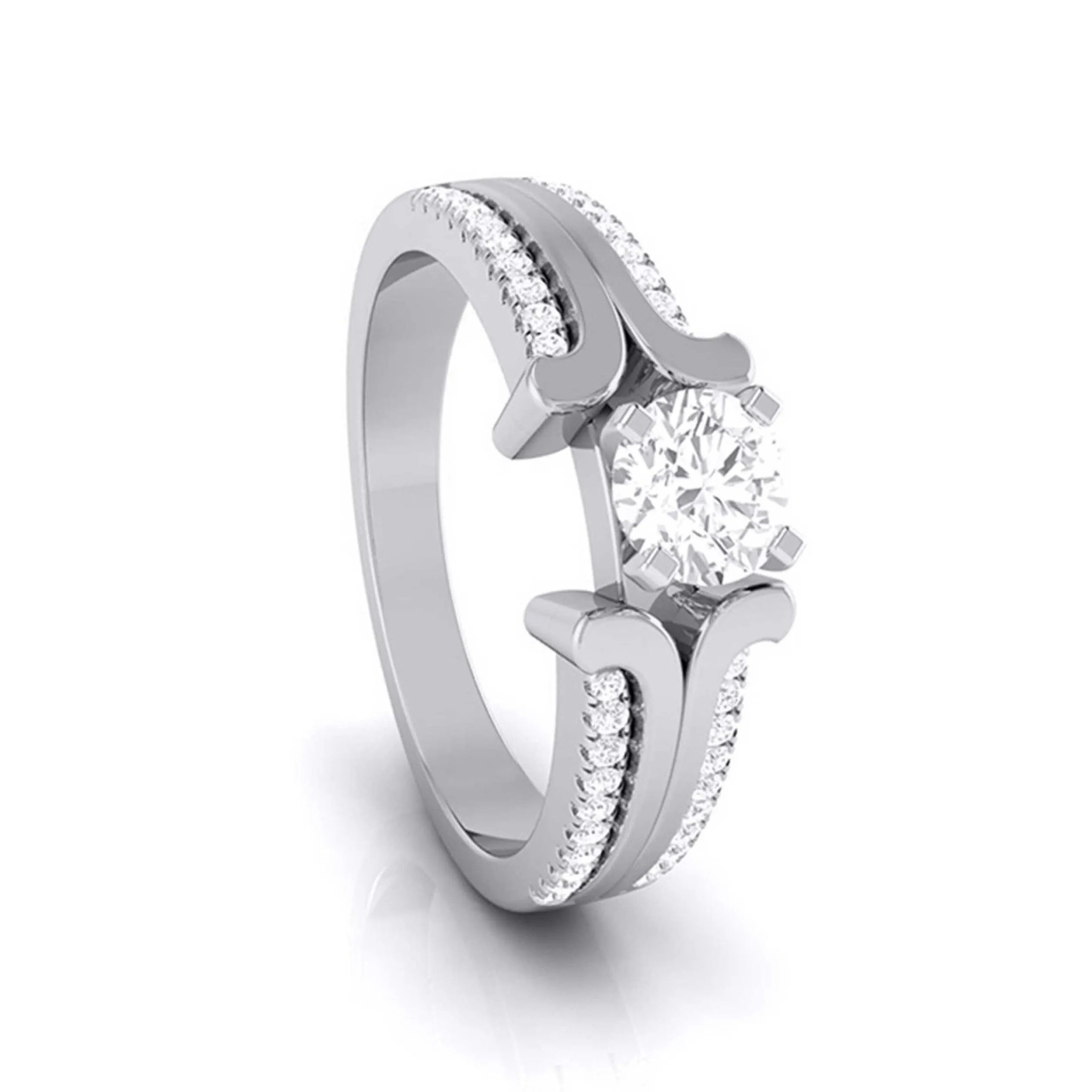 0.70-Pointer Lab Grown Solitaire Engagement Ring for Women with 2-Row Diamonds Shank JL PT LG G-116-B