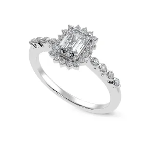 0.70cts Emerald Cut Solitaire Diamond Accents Shank Platinum Ring JL PT 1250-B