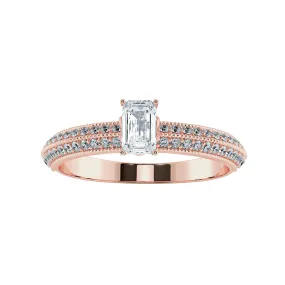 0.70cts. Emerald Cut Solitaire Diamond Split Shank 18K Rose Gold Ring JL AU 1188R-B