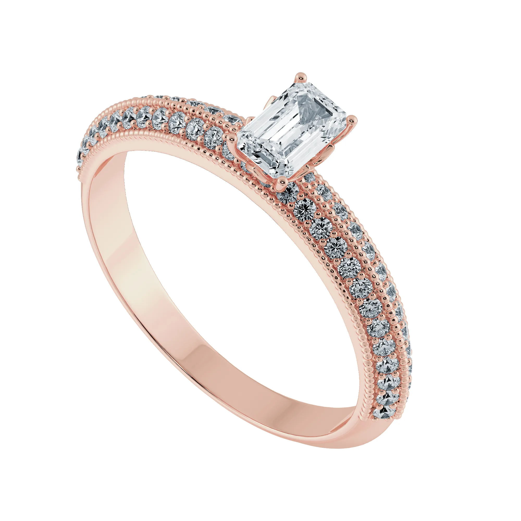 0.70cts. Emerald Cut Solitaire Diamond Split Shank 18K Rose Gold Ring JL AU 1188R-B