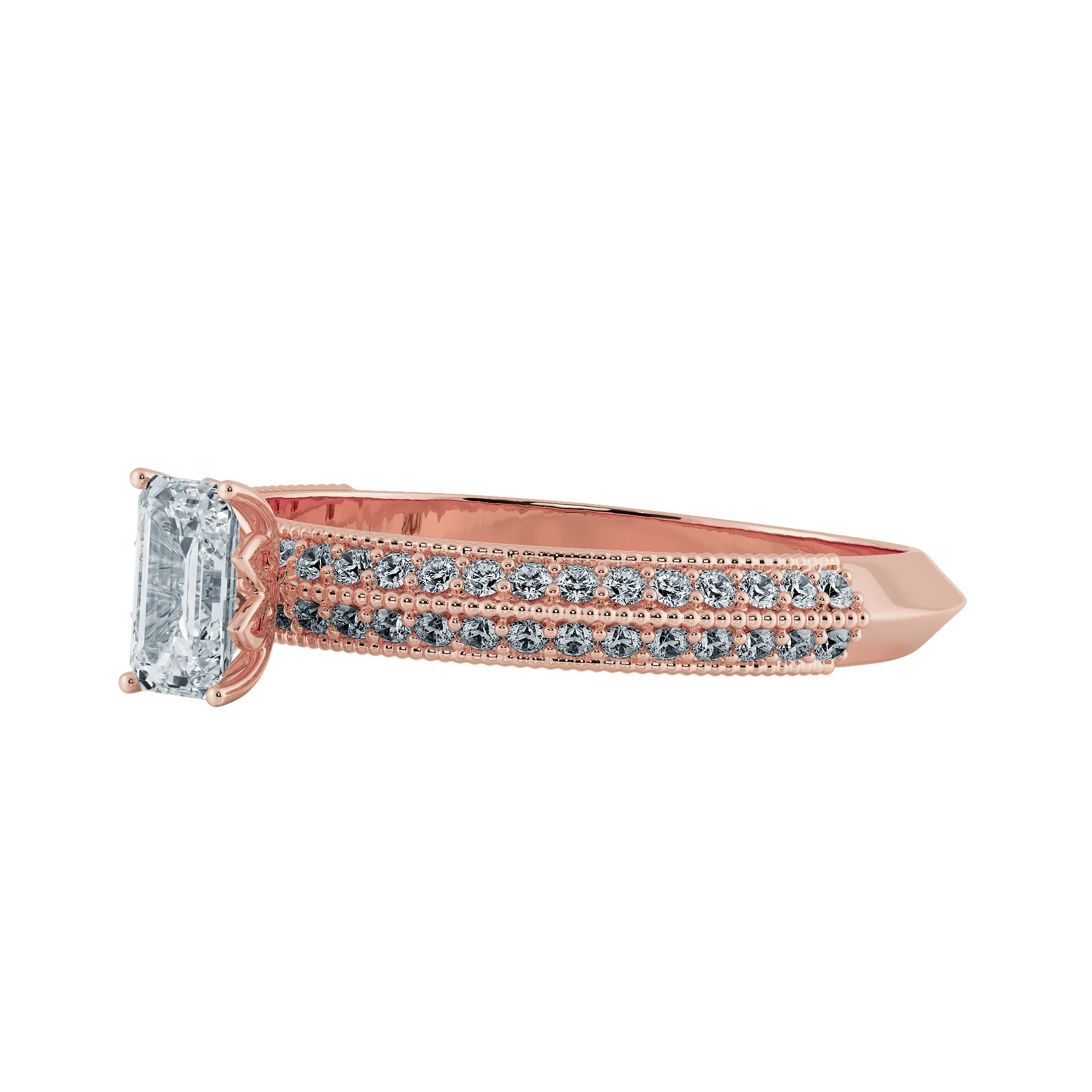 0.70cts. Emerald Cut Solitaire Diamond Split Shank 18K Rose Gold Ring JL AU 1188R-B