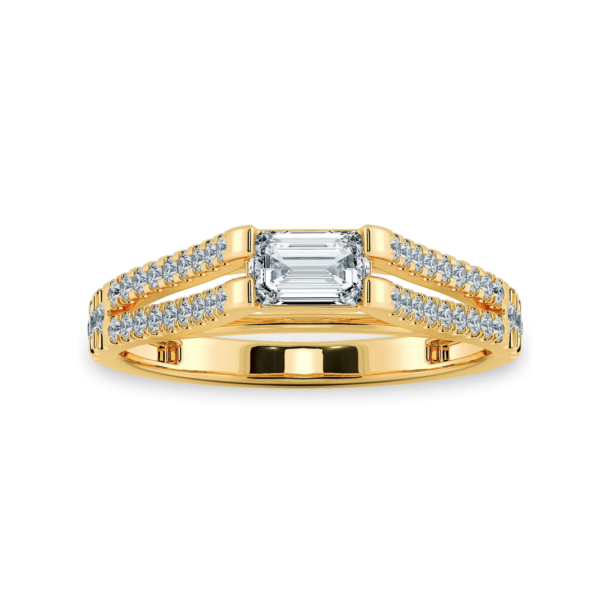 0.70cts. Emerald Cut Solitaire Diamond Split Shank 18K Yellow Gold Ring JL AU 1180Y-B
