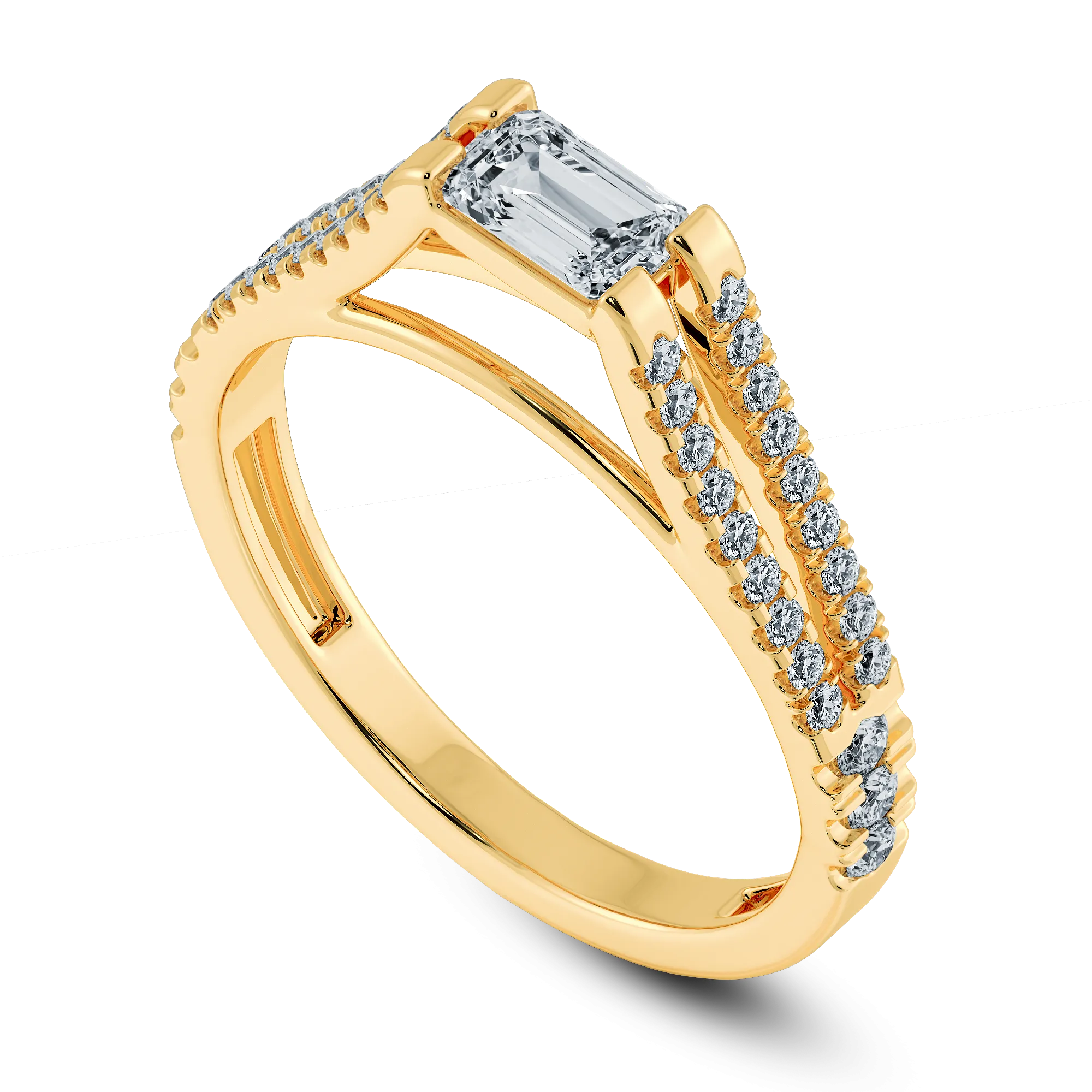 0.70cts. Emerald Cut Solitaire Diamond Split Shank 18K Yellow Gold Ring JL AU 1180Y-B