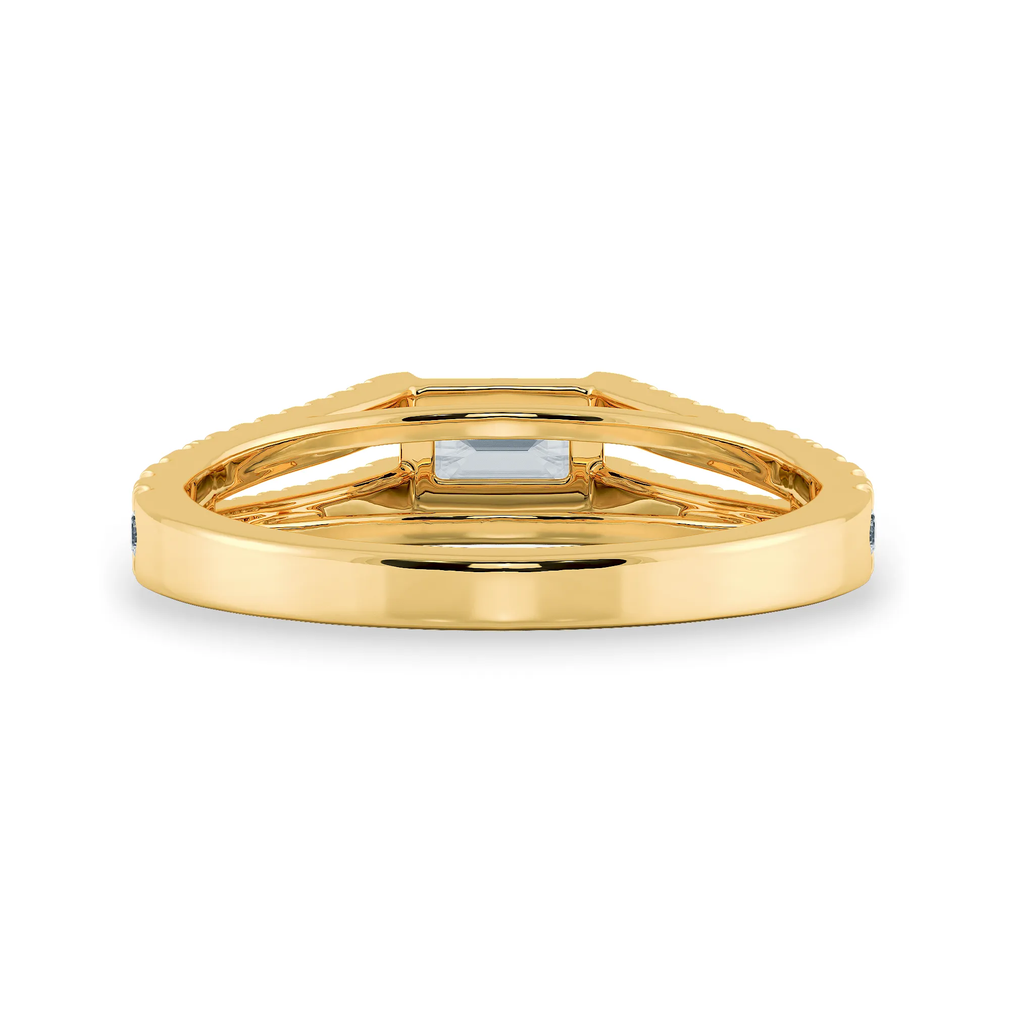 0.70cts. Emerald Cut Solitaire Diamond Split Shank 18K Yellow Gold Ring JL AU 1180Y-B