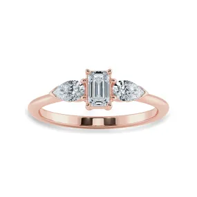 0.70cts. Emerald Cut Solitaire with Pear Cut Diamond Accents 18K Rose Gold Solitaire Ring JL AU 1204R-B