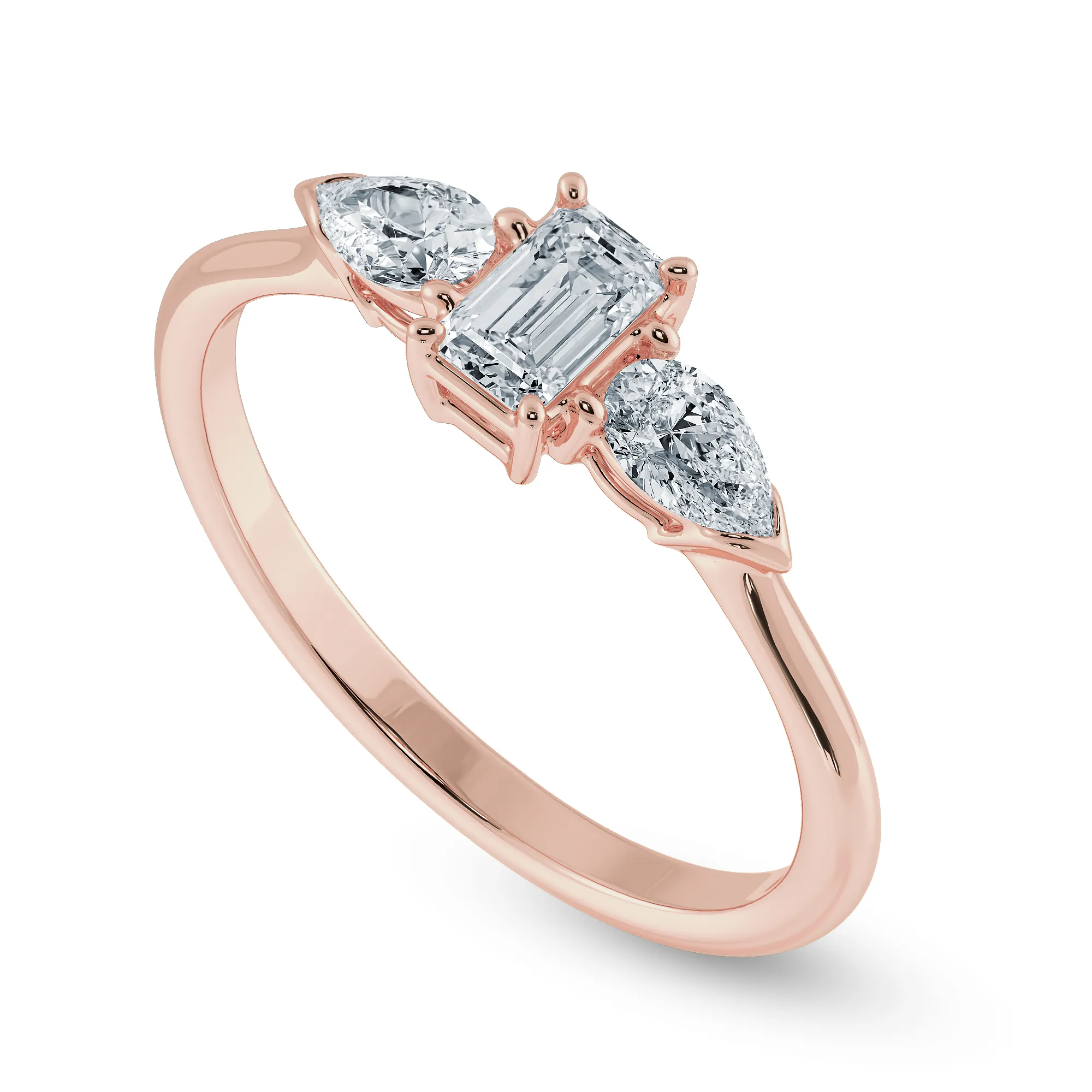 0.70cts. Emerald Cut Solitaire with Pear Cut Diamond Accents 18K Rose Gold Solitaire Ring JL AU 1204R-B