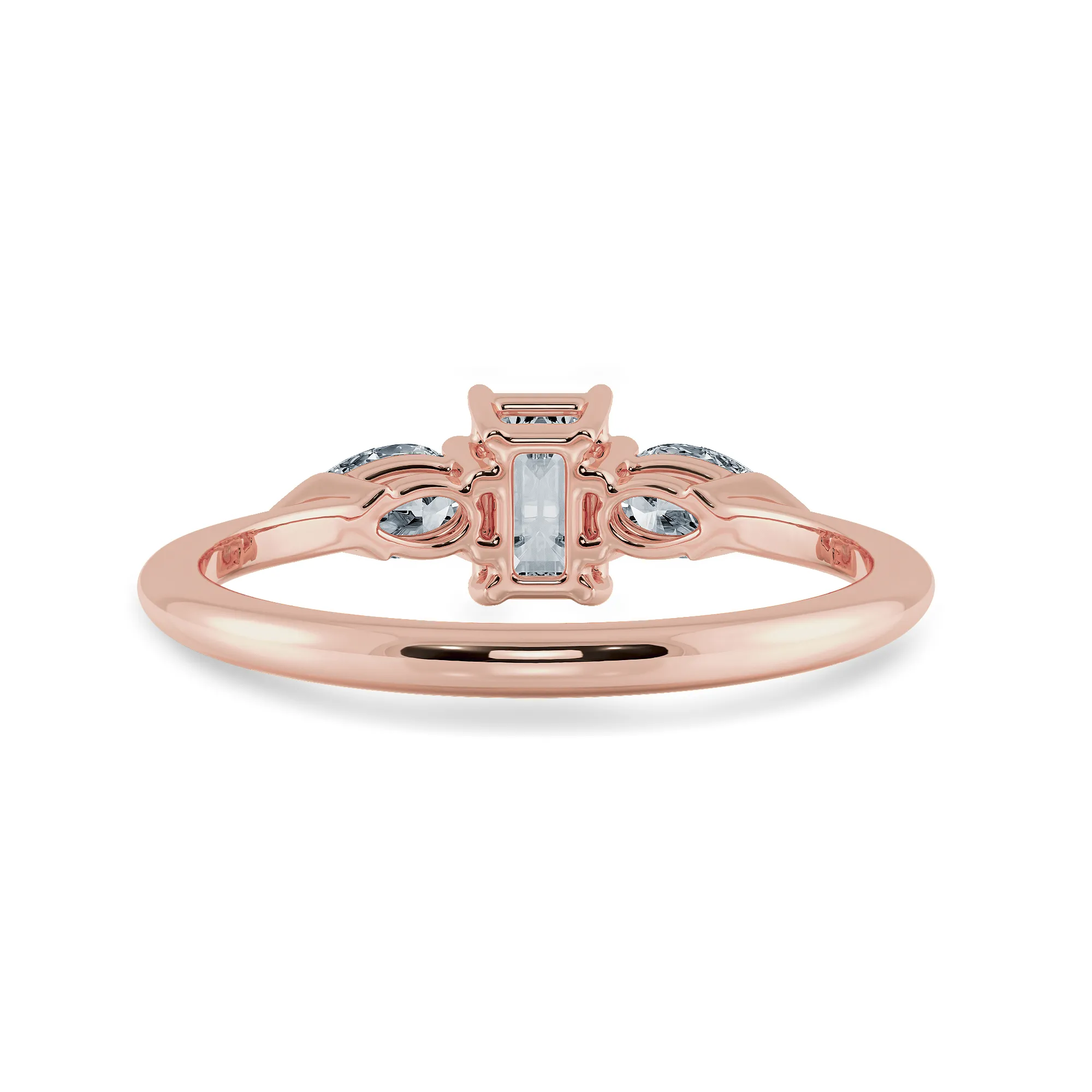 0.70cts. Emerald Cut Solitaire with Pear Cut Diamond Accents 18K Rose Gold Solitaire Ring JL AU 1204R-B