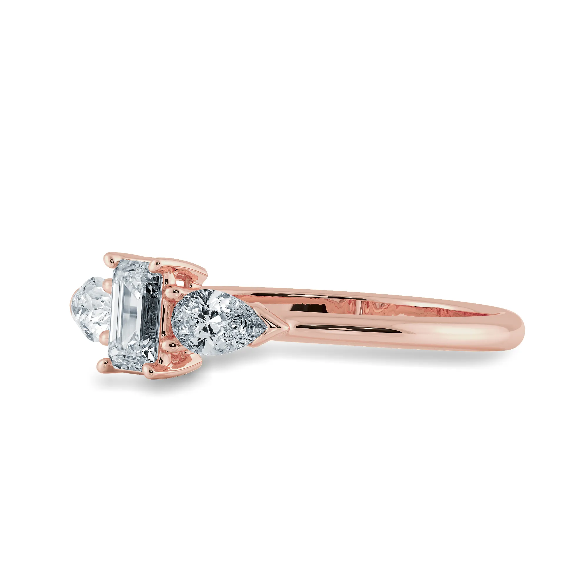 0.70cts. Emerald Cut Solitaire with Pear Cut Diamond Accents 18K Rose Gold Solitaire Ring JL AU 1204R-B
