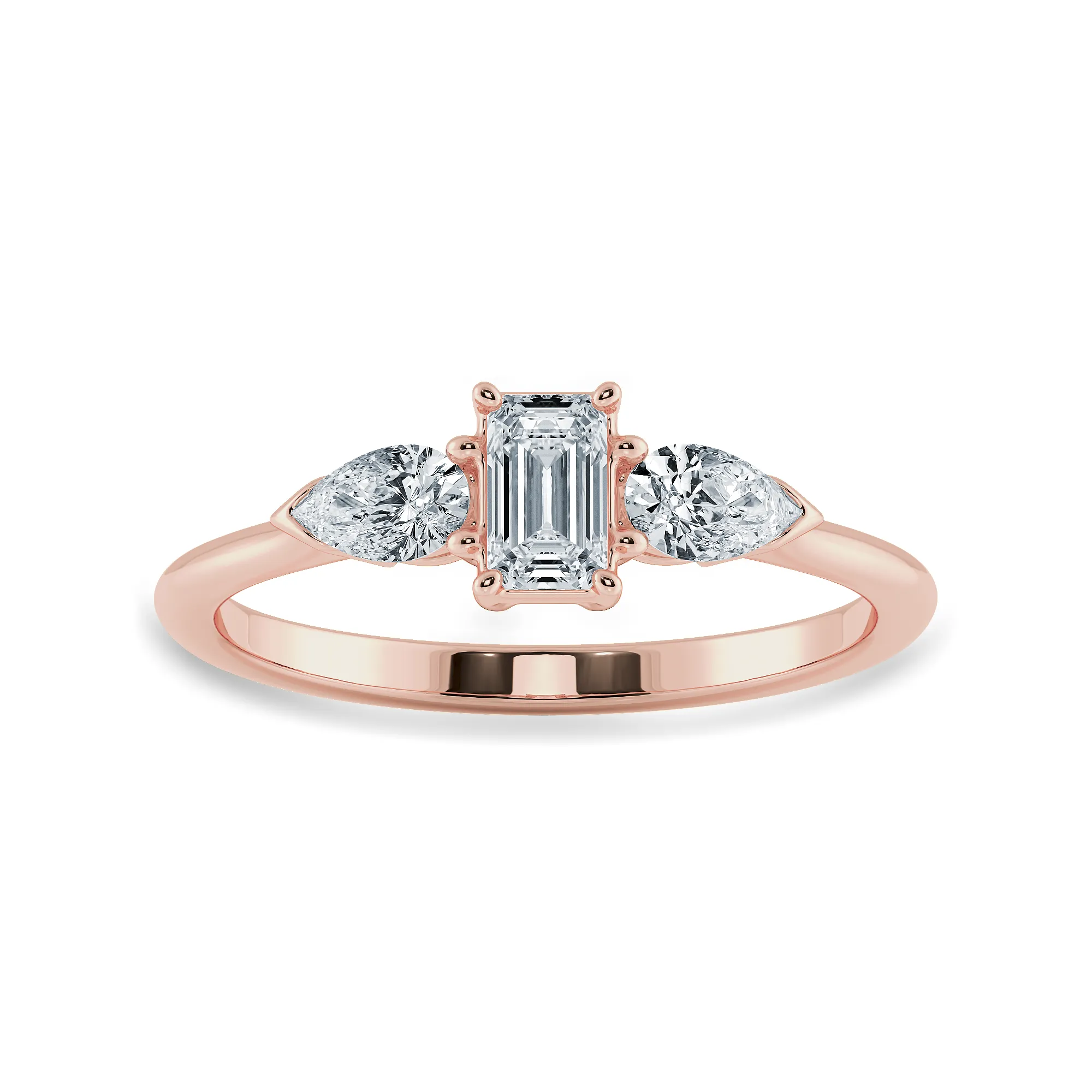 0.70cts. Emerald Cut Solitaire with Pear Cut Diamond Accents 18K Rose Gold Solitaire Ring JL AU 1204R-B