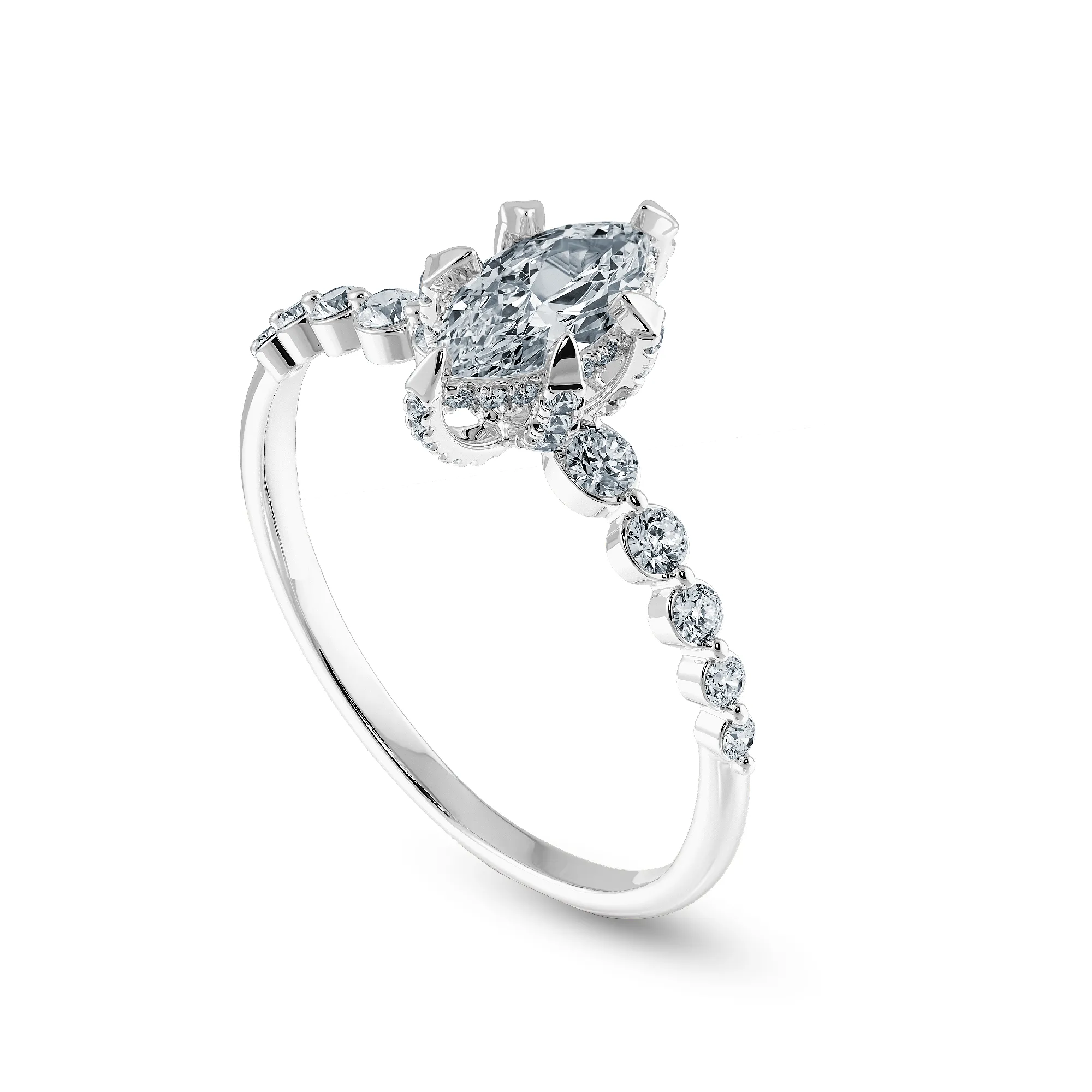 0.70cts Marquise Cut Solitaire Halo Diamond Accents Platinum Ring JL PT 2010-B