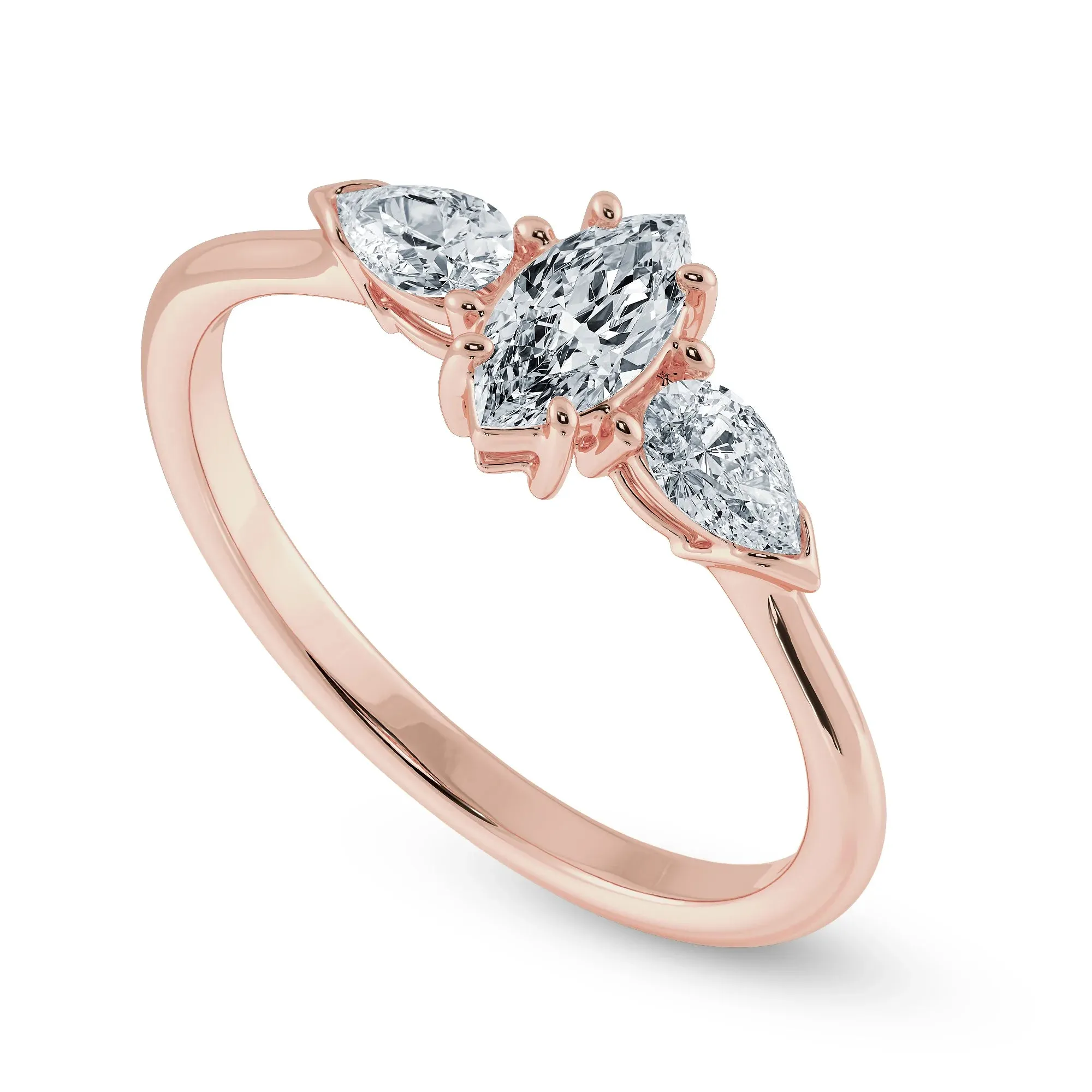 0.70cts. Marquise Cut Solitaire with Pear Cut Diamond Accents 18K Rose Gold Ring JL AU 1208R-B