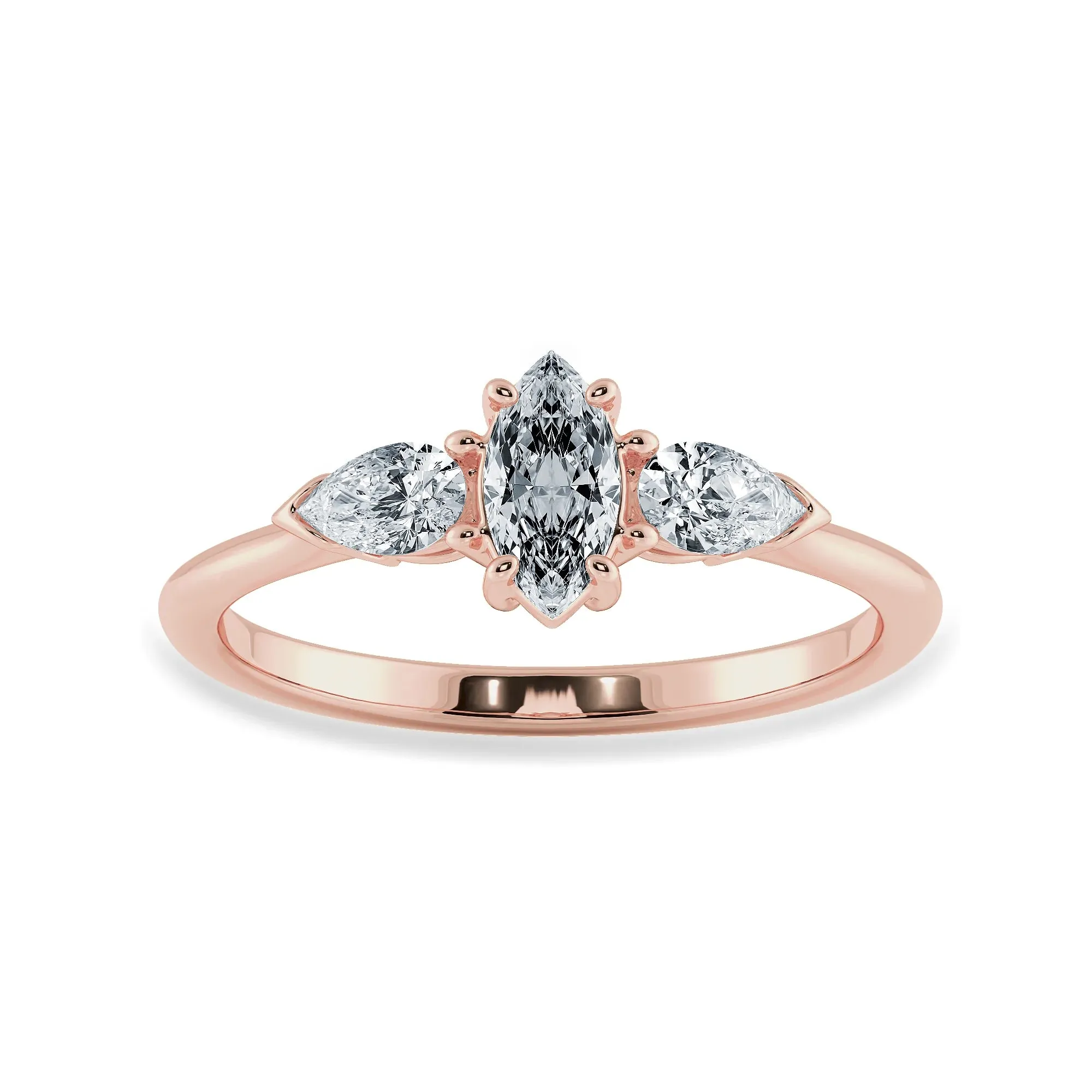 0.70cts. Marquise Cut Solitaire with Pear Cut Diamond Accents 18K Rose Gold Ring JL AU 1208R-B