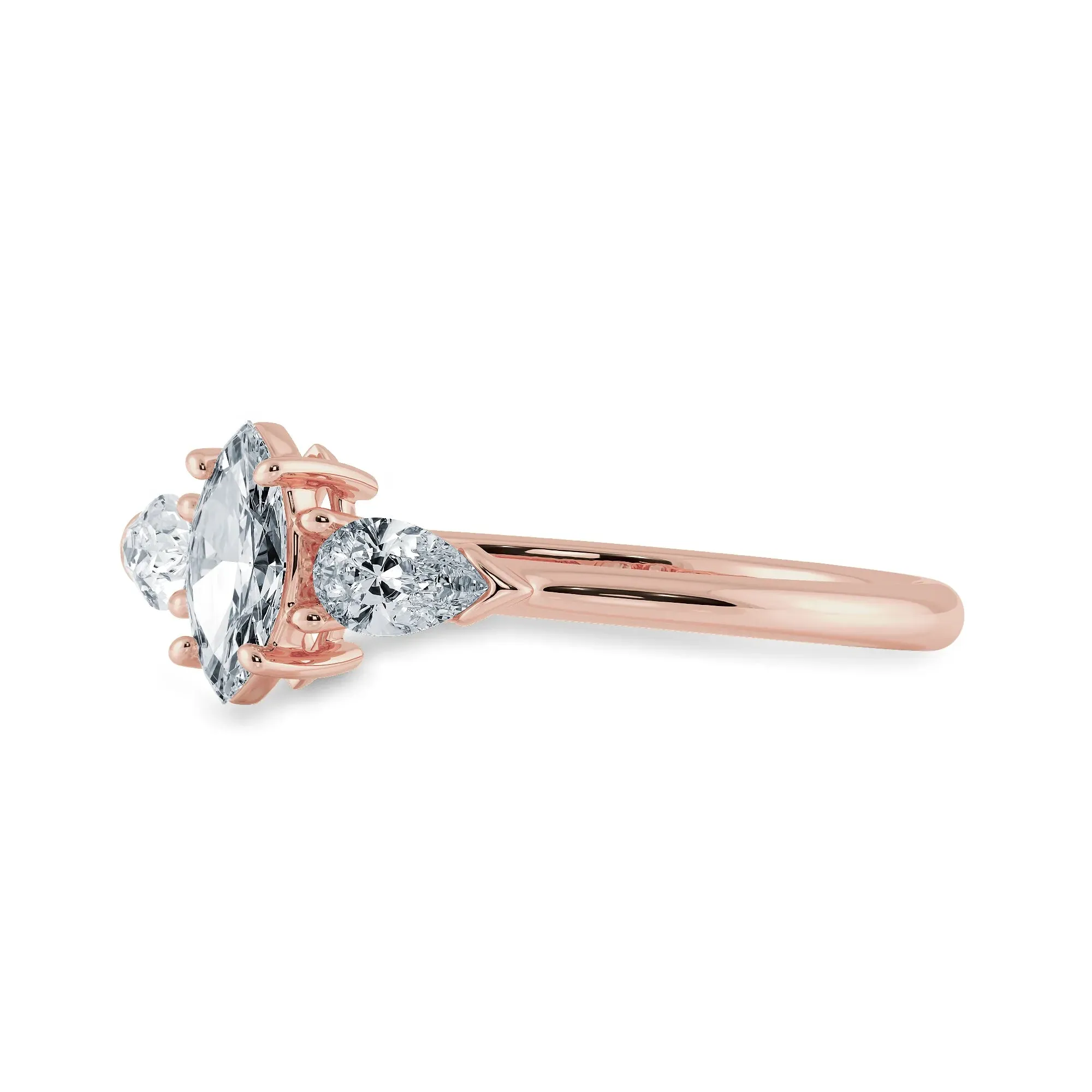 0.70cts. Marquise Cut Solitaire with Pear Cut Diamond Accents 18K Rose Gold Ring JL AU 1208R-B