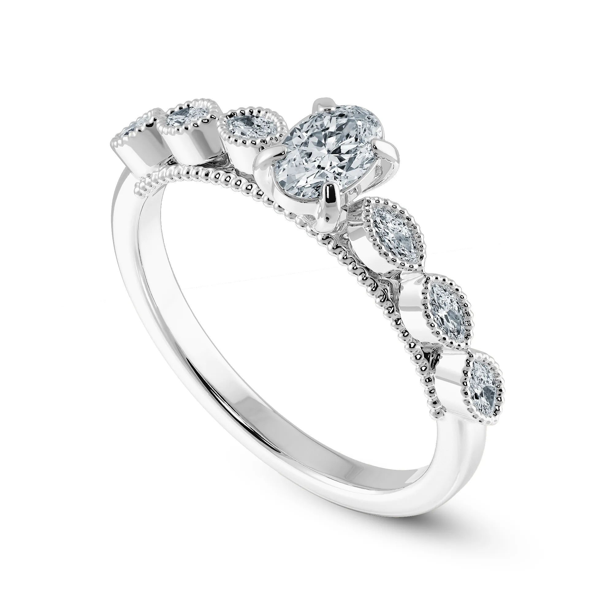 0.70cts Oval Cut Solitaire with Marquise Cut Diamond Accents Platinum Ring JL PT 2017-B