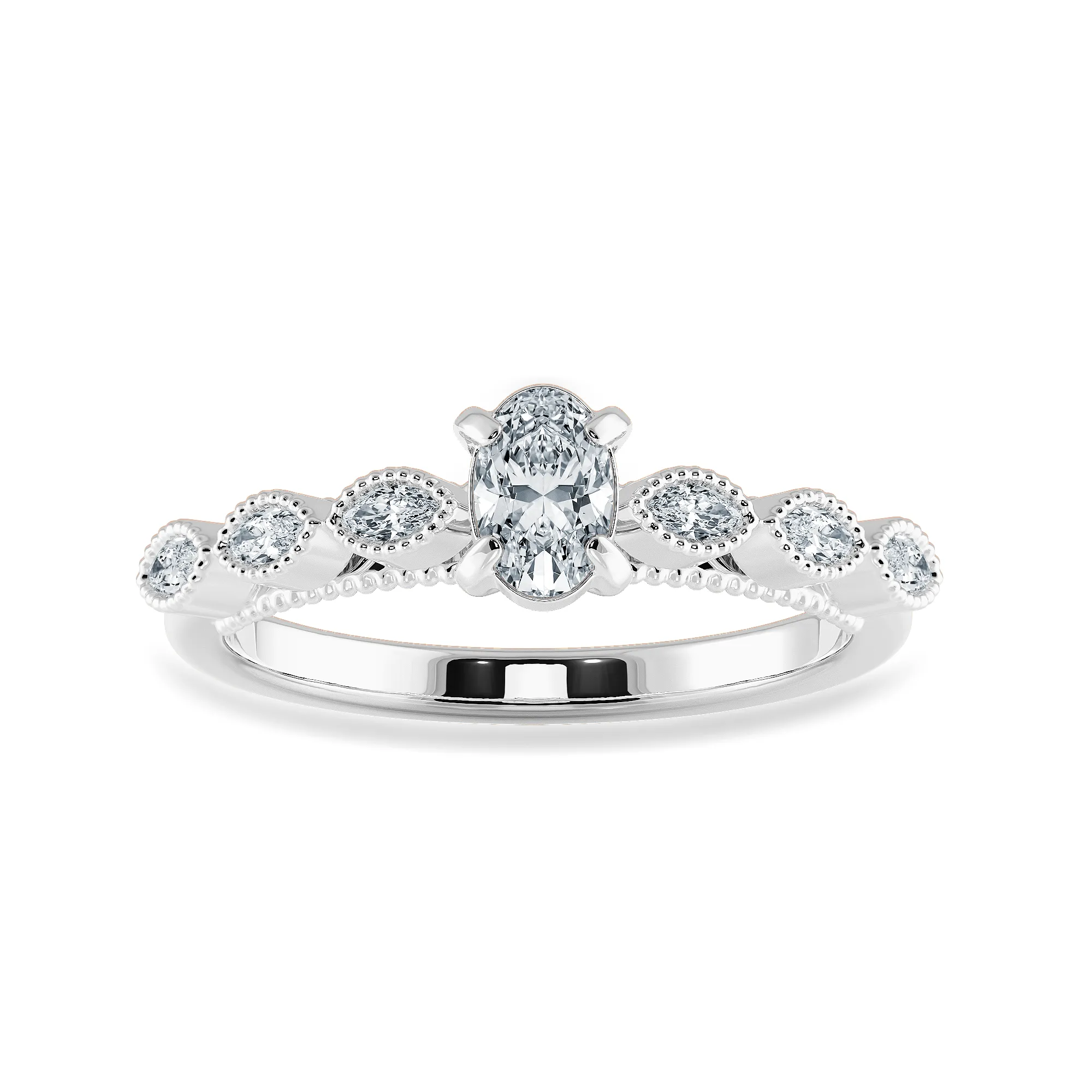 0.70cts Oval Cut Solitaire with Marquise Cut Diamond Accents Platinum Ring JL PT 2017-B