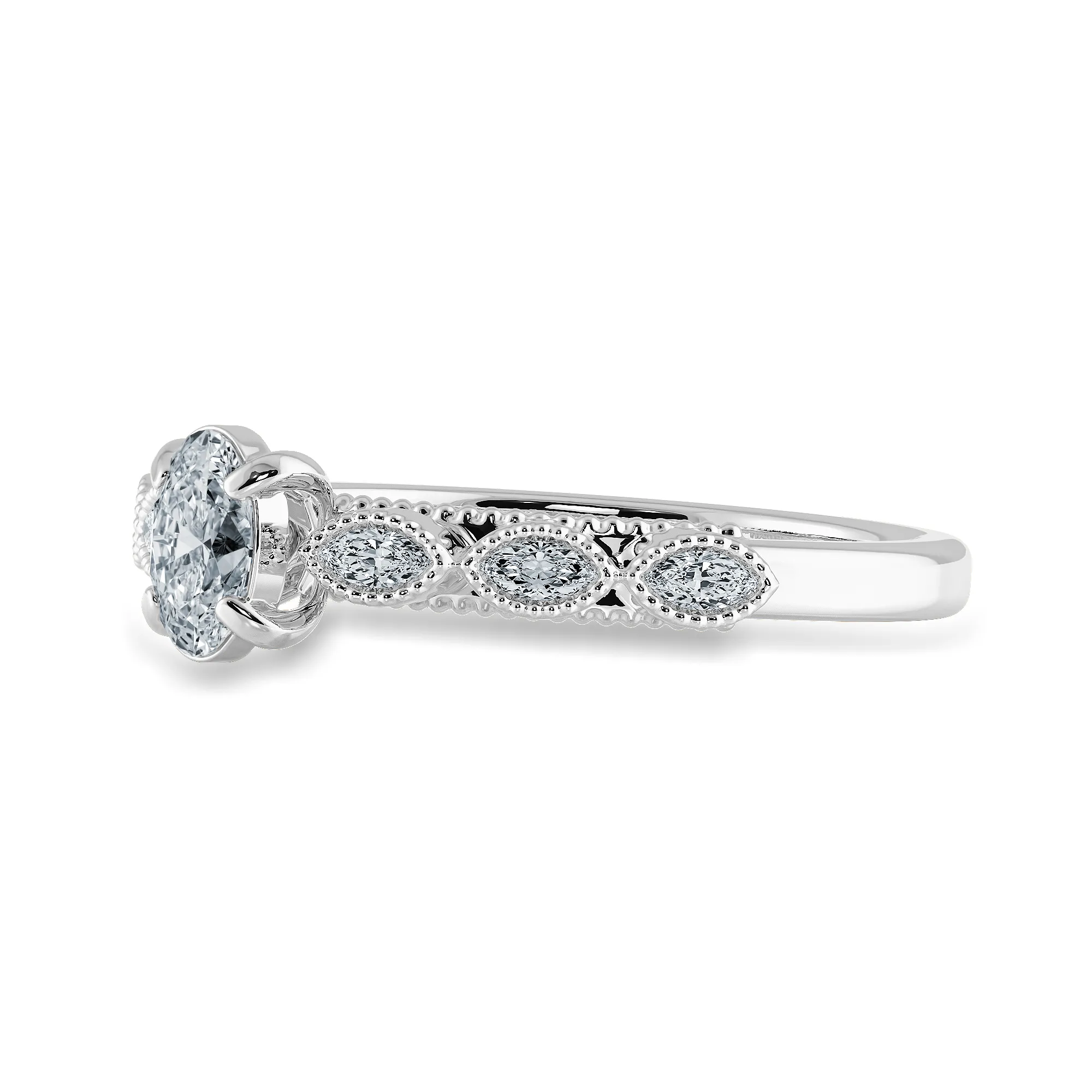 0.70cts Oval Cut Solitaire with Marquise Cut Diamond Accents Platinum Ring JL PT 2017-B