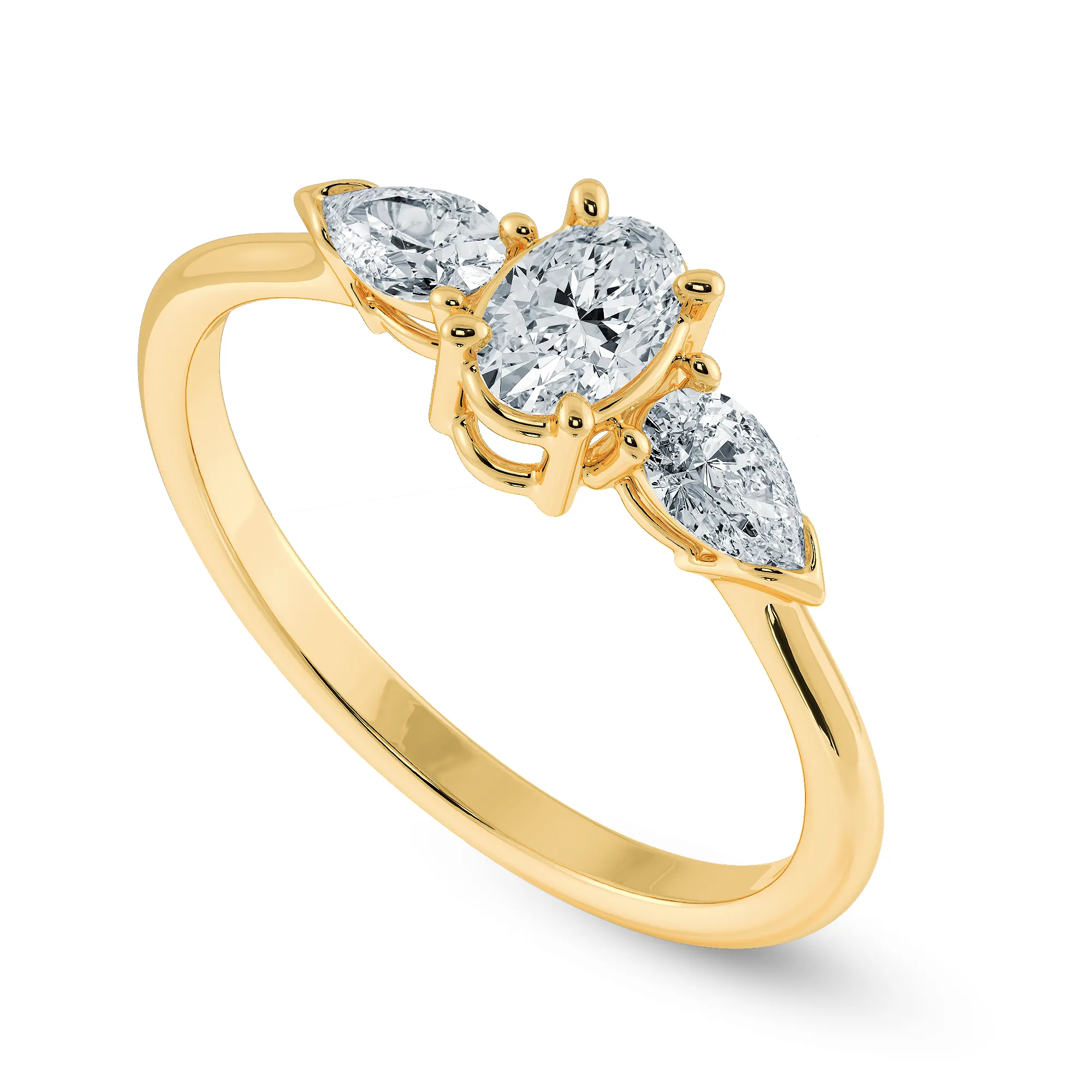 0.70cts. Oval Cut Solitaire with Pear Cut Diamond Accents 18K Yellow Gold Ring JL AU 1206Y-B