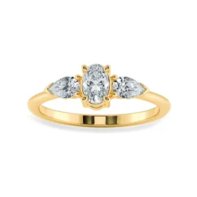 0.70cts. Oval Cut Solitaire with Pear Cut Diamond Accents 18K Yellow Gold Ring JL AU 1206Y-B