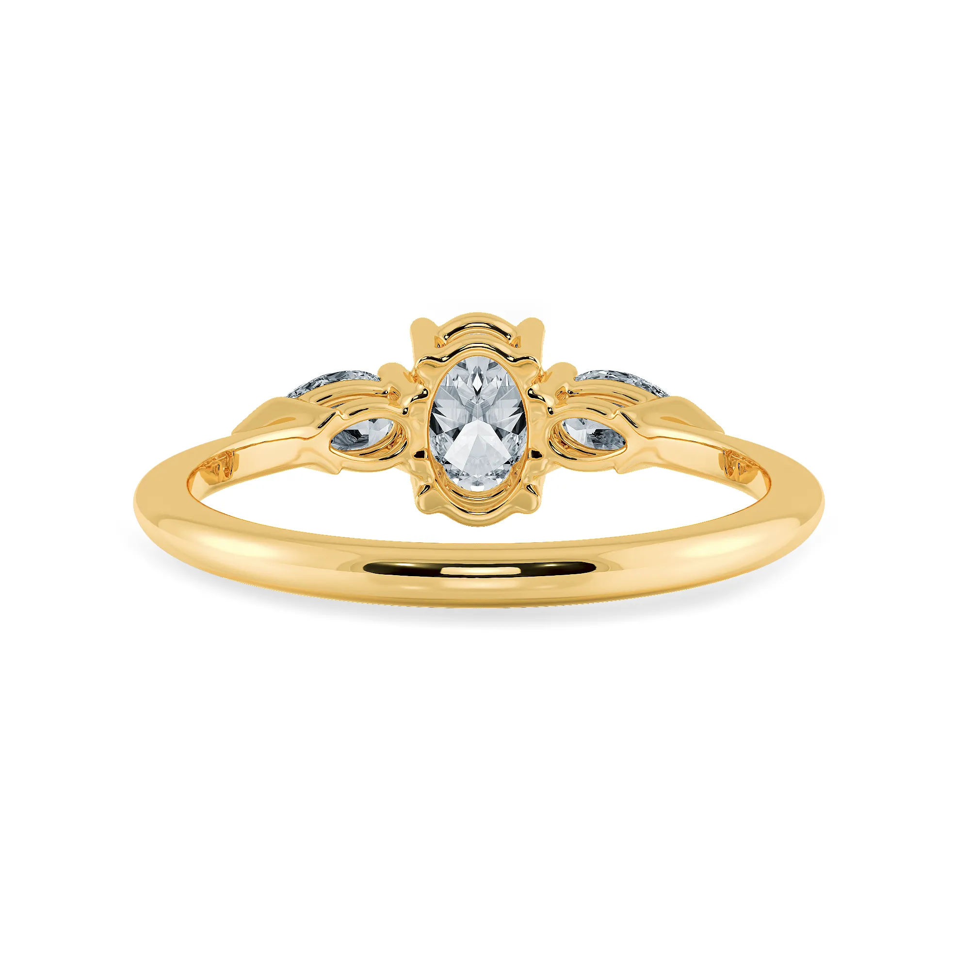 0.70cts. Oval Cut Solitaire with Pear Cut Diamond Accents 18K Yellow Gold Ring JL AU 1206Y-B