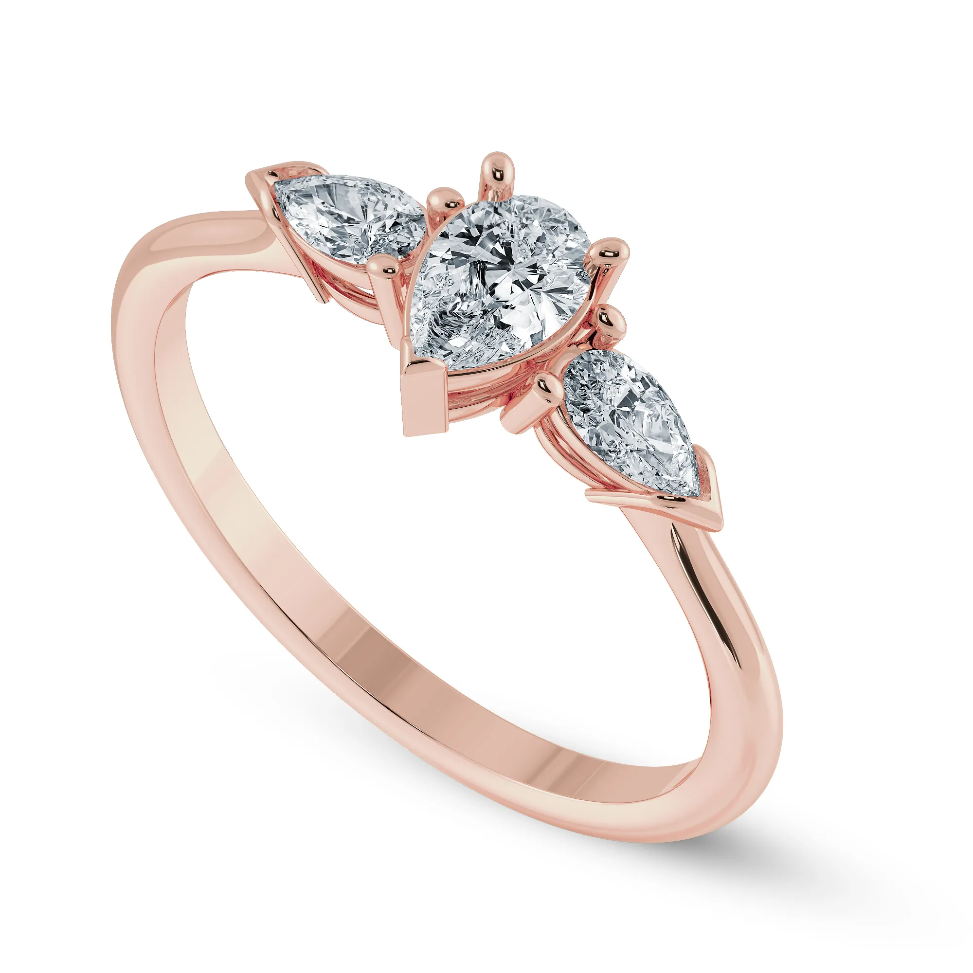0.70cts. Pear Cut Solitaire Diamond Accents 18K Rose Gold Ring JL AU 1207R-B
