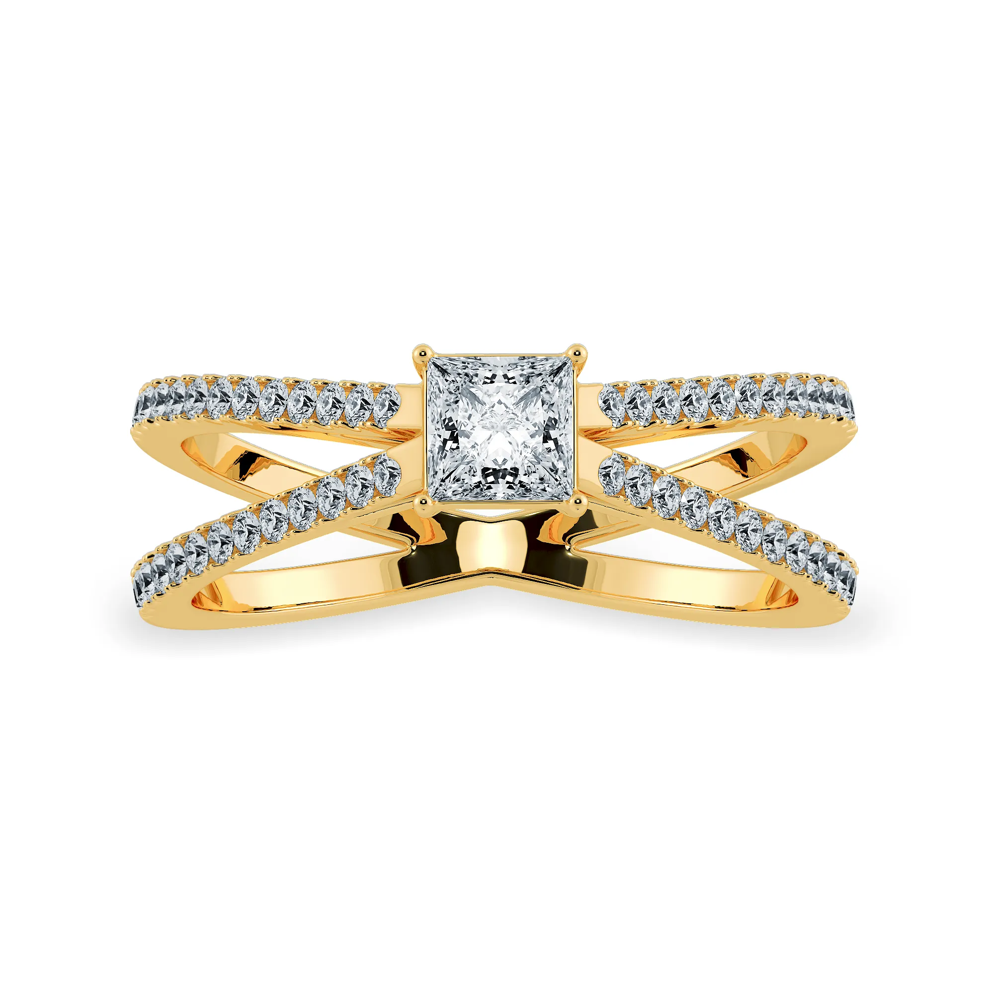 0.70cts. Princess Cut Solitaire Diamond Split Shank 18K Yellow Gold Ring JL AU 1170Y-B