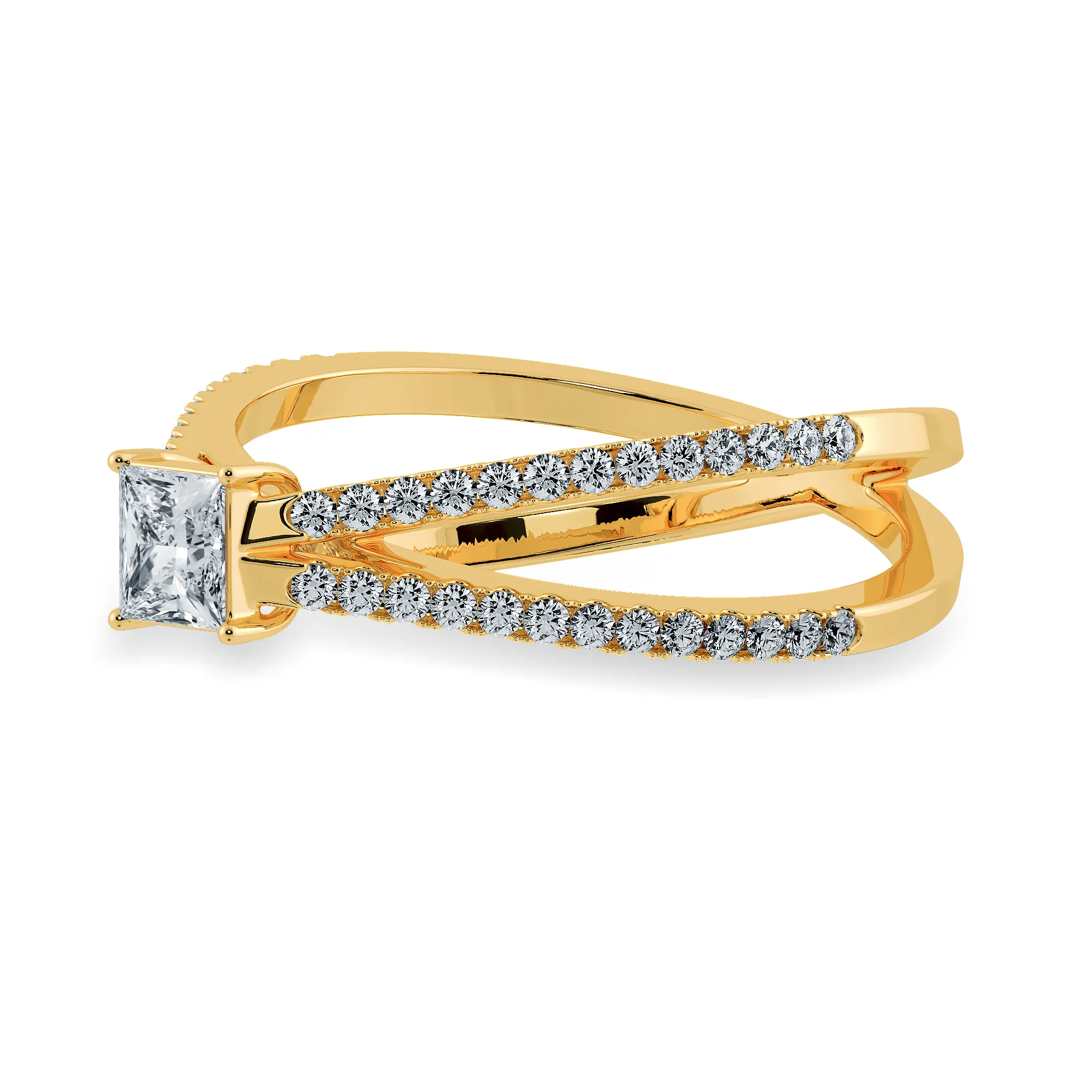 0.70cts. Princess Cut Solitaire Diamond Split Shank 18K Yellow Gold Ring JL AU 1170Y-B