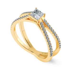 0.70cts. Princess Cut Solitaire Diamond Split Shank 18K Yellow Gold Ring JL AU 1170Y-B