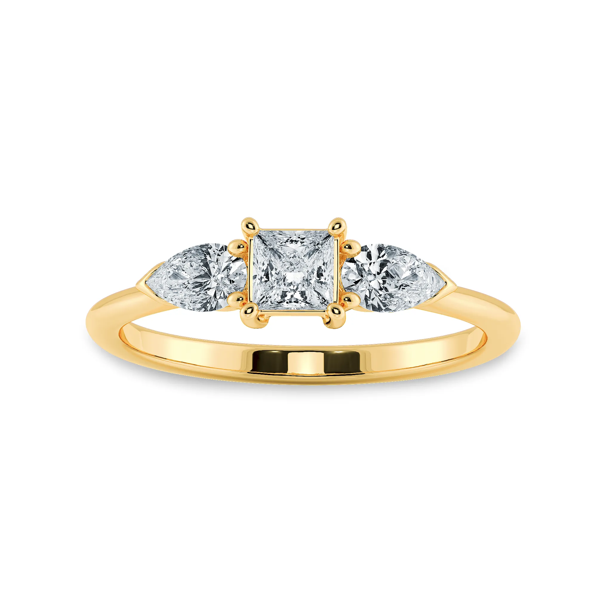 0.70cts. Princess Cut Solitaire with Pear Cut Diamond Accents 18K Yellow Gold Ring JL AU 2021Y-B
