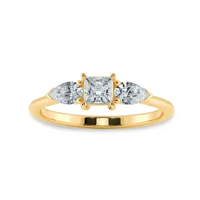 0.70cts. Princess Cut Solitaire with Pear Cut Diamond Accents 18K Yellow Gold Ring JL AU 2021Y-B