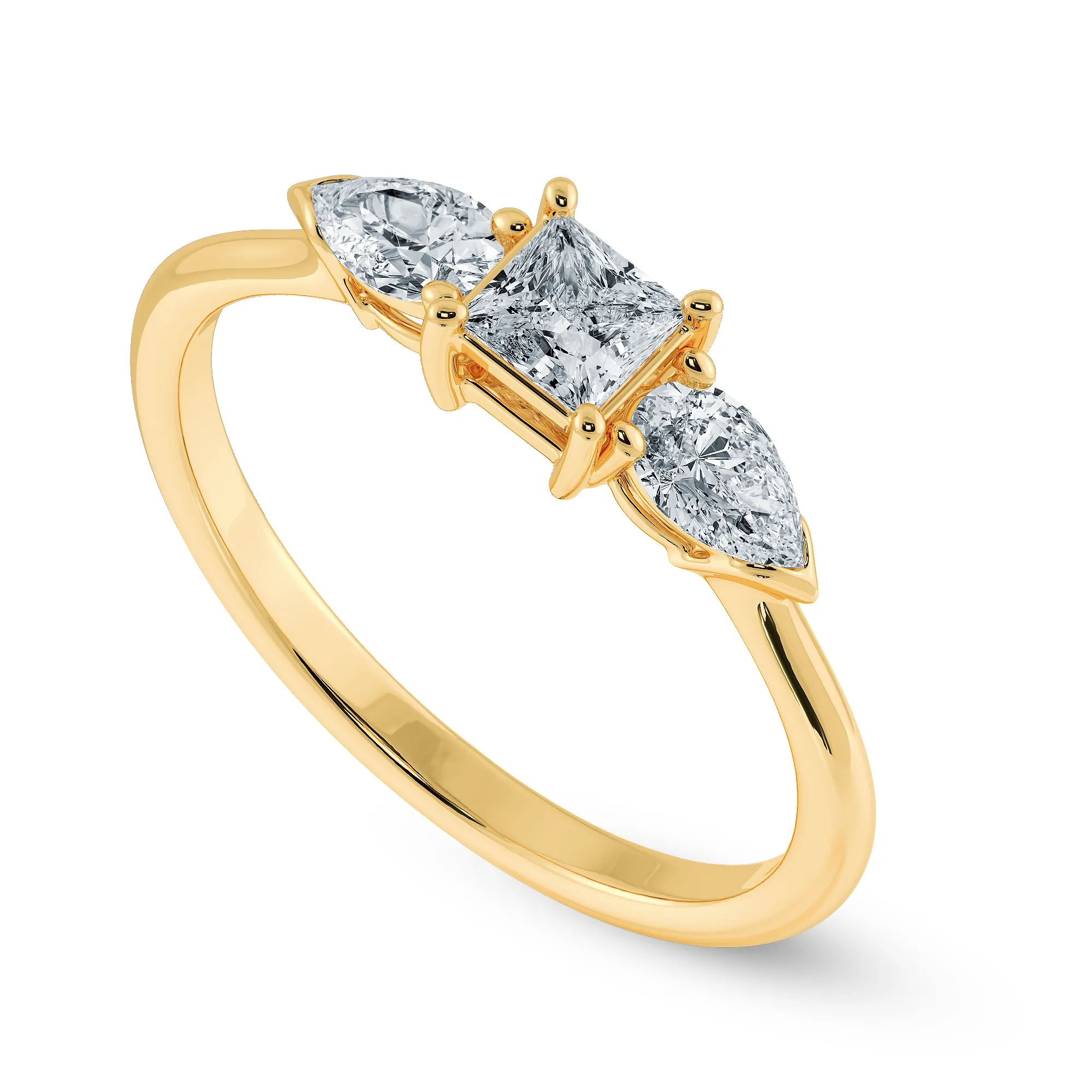 0.70cts. Princess Cut Solitaire with Pear Cut Diamond Accents 18K Yellow Gold Ring JL AU 2021Y-B