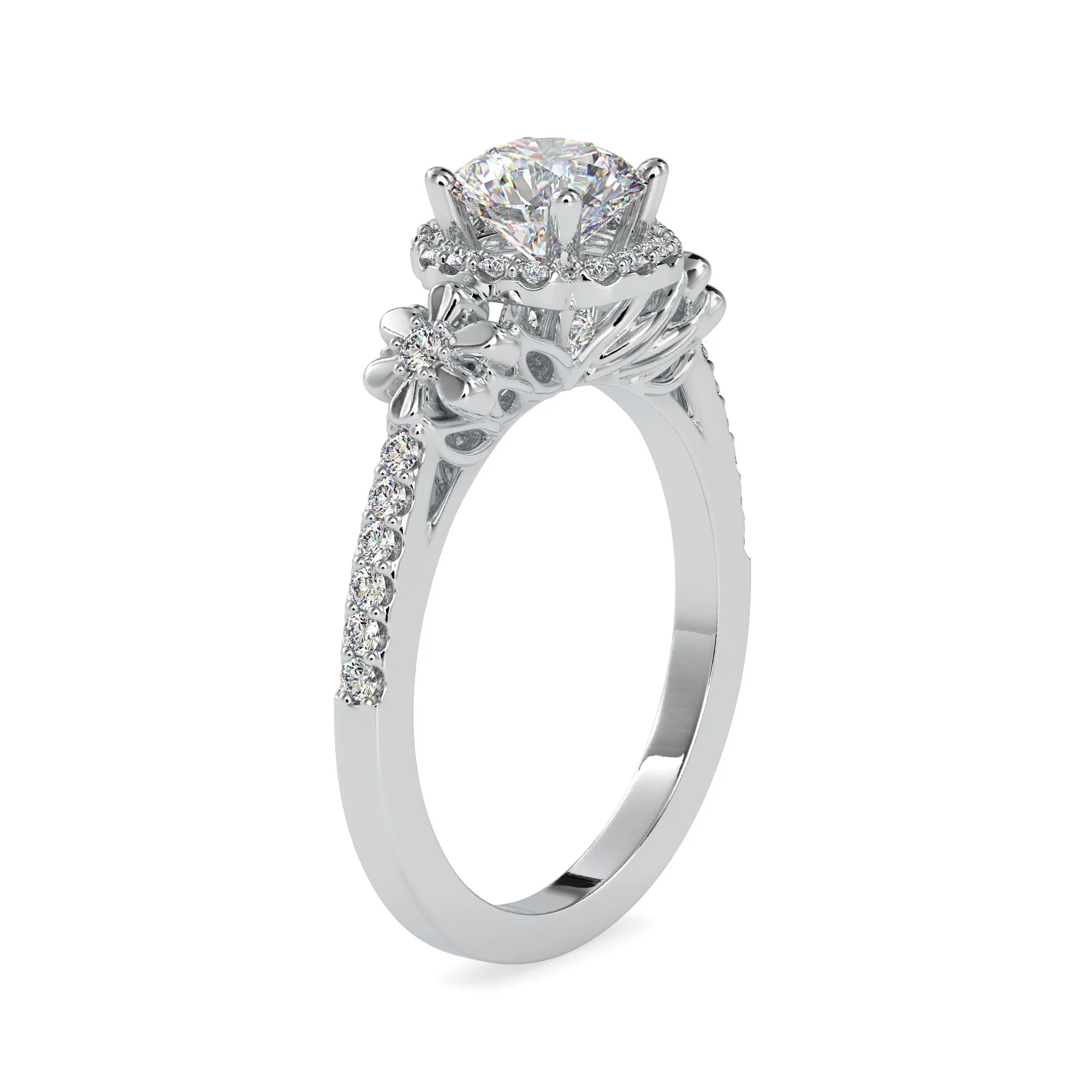 0.70cts. Solitaire Platinum Halo Diamond Shank Engagement Ring JL PT 0047