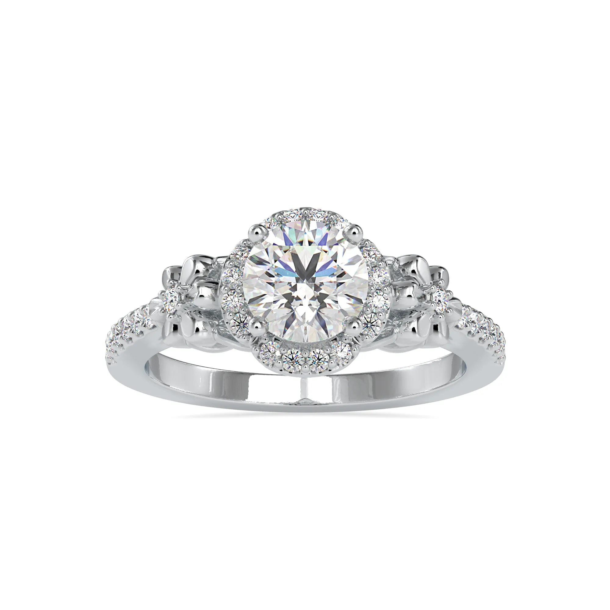 0.70cts. Solitaire Platinum Halo Diamond Shank Engagement Ring JL PT 0047