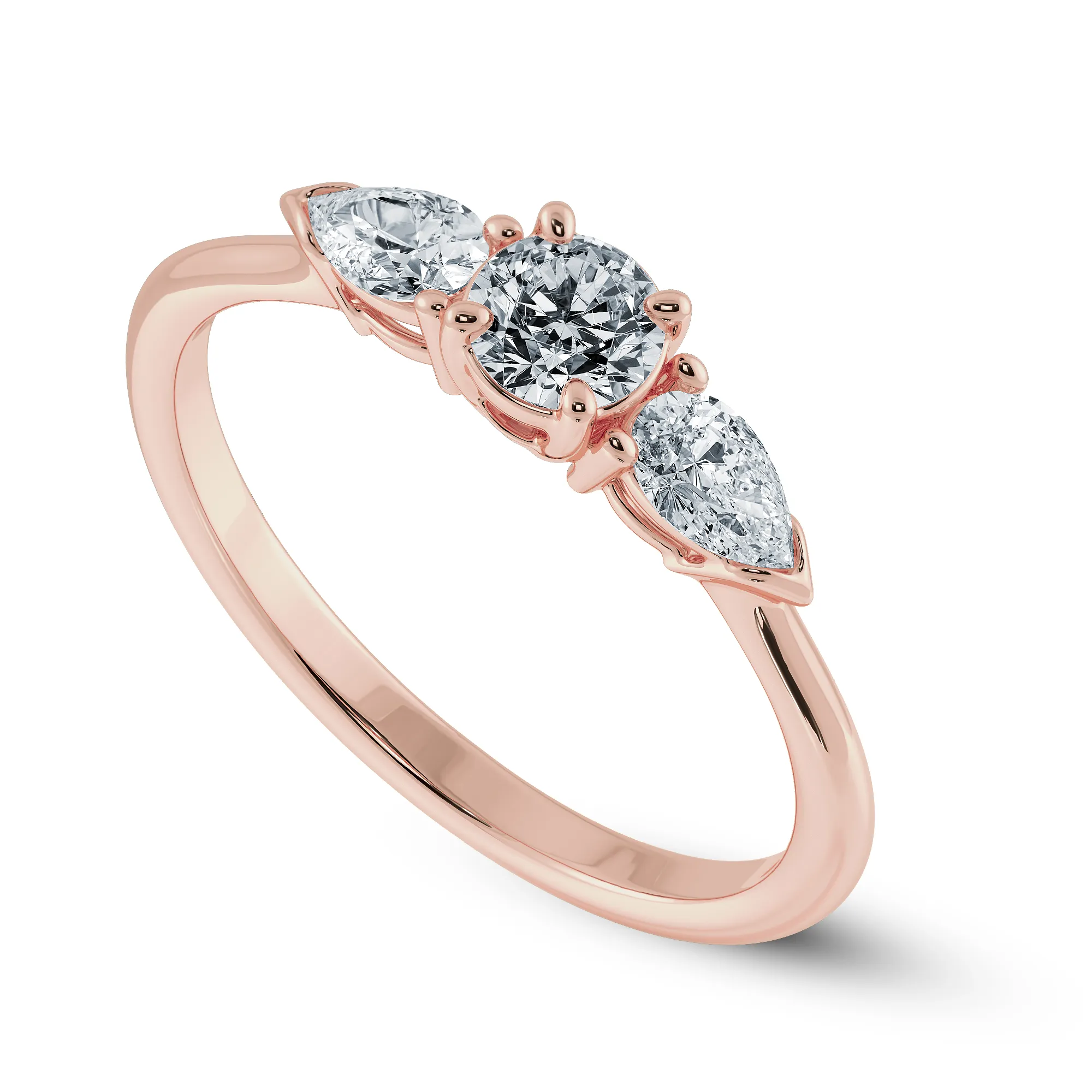 0.70cts. Solitaire with Pear Cut Accents Diamond 18K Rose Gold Ring JL AU 2020R-B