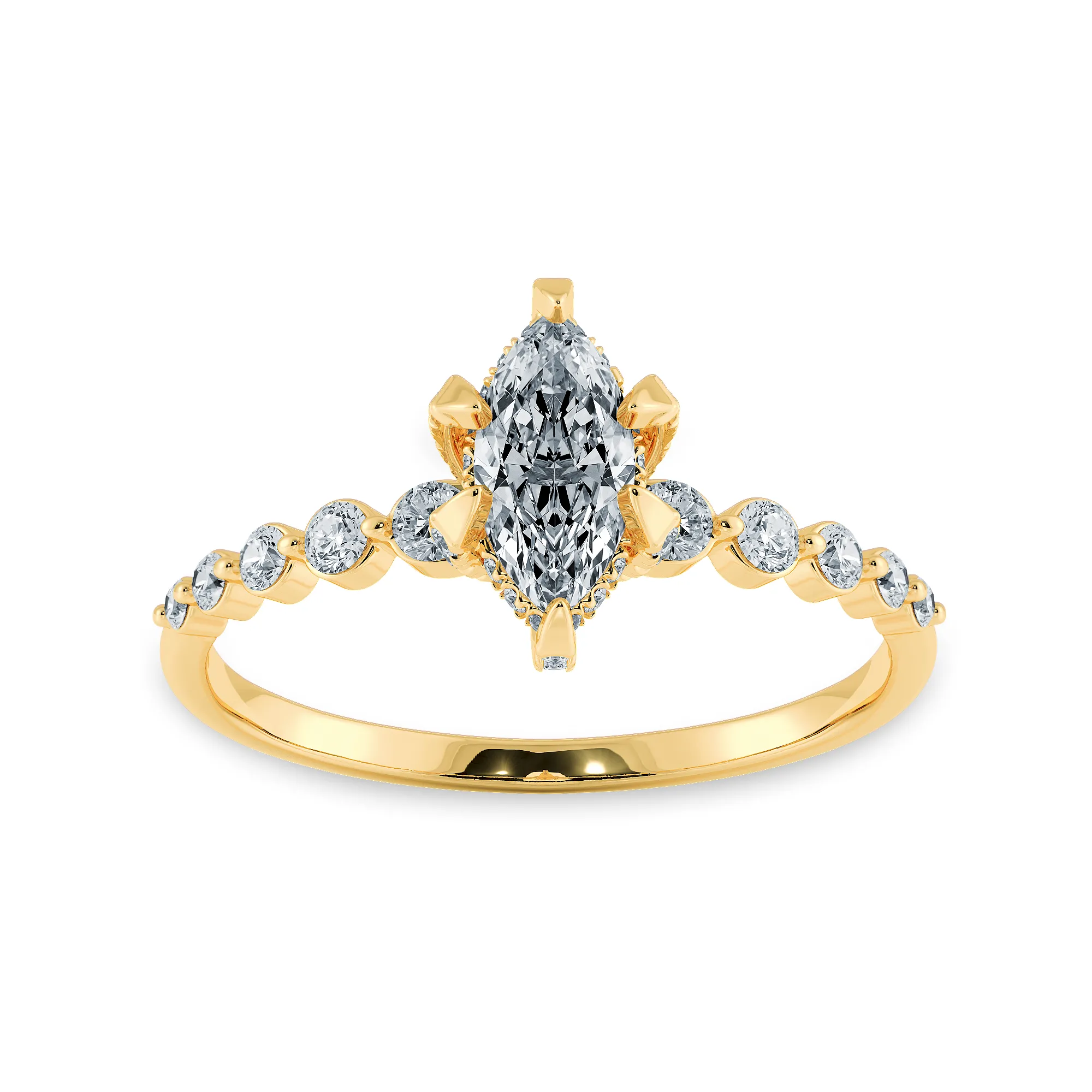 0.70ts. Marquise Cut Solitaire Halo Diamond Accents 18K Yellow Gold Ring JL AU 2010Y-B