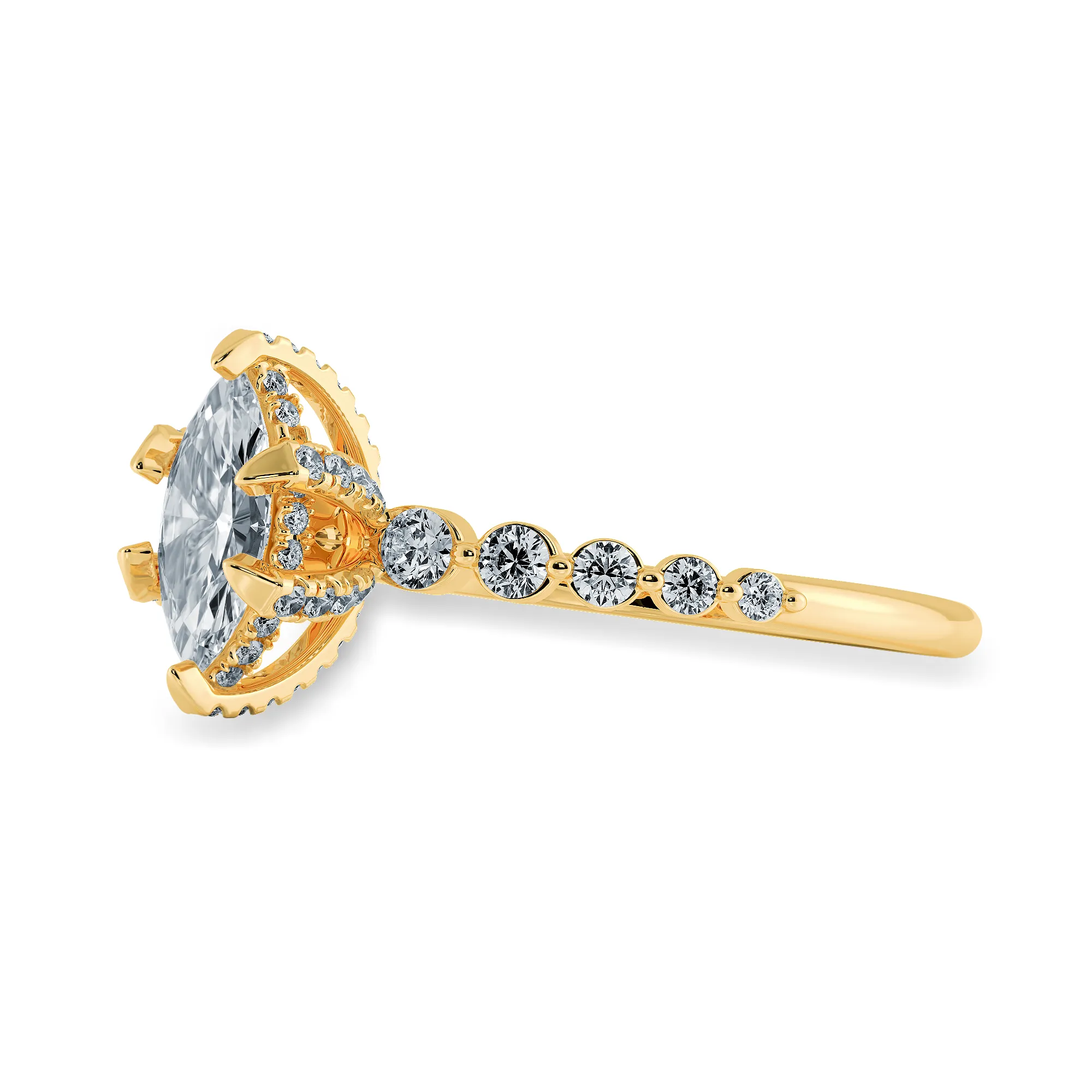 0.70ts. Marquise Cut Solitaire Halo Diamond Accents 18K Yellow Gold Ring JL AU 2010Y-B