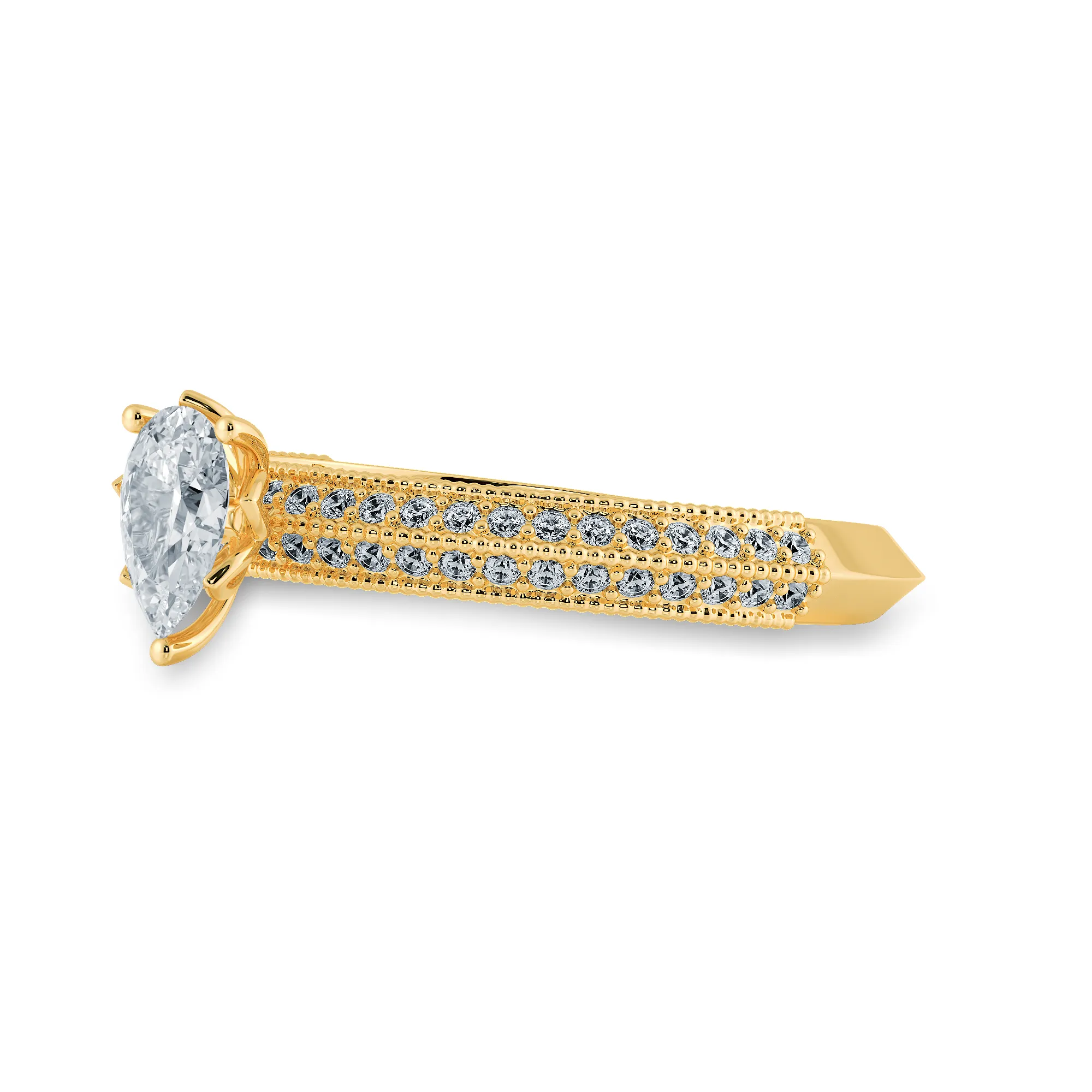 0.70ts. Pear Cut Solitaire Diamond Split Shank 18K Yellow Gold Ring JL AU 1191Y-B