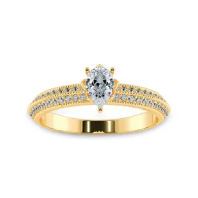 0.70ts. Pear Cut Solitaire Diamond Split Shank 18K Yellow Gold Ring JL AU 1191Y-B